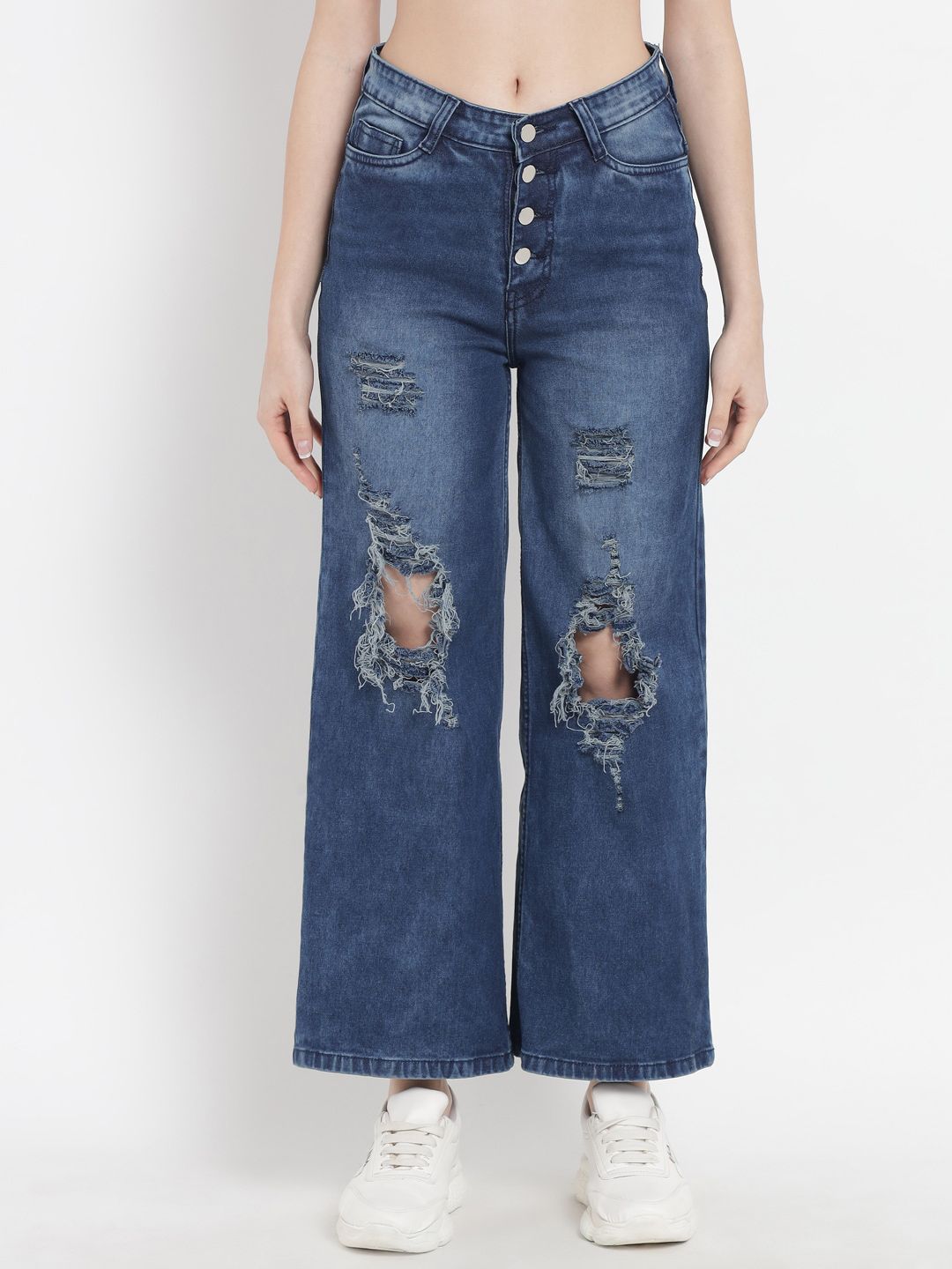 The Dry State Women Blue Straight Fit High-Rise Highly Distressed Heavy Fade Stretchable Jeans Price in India