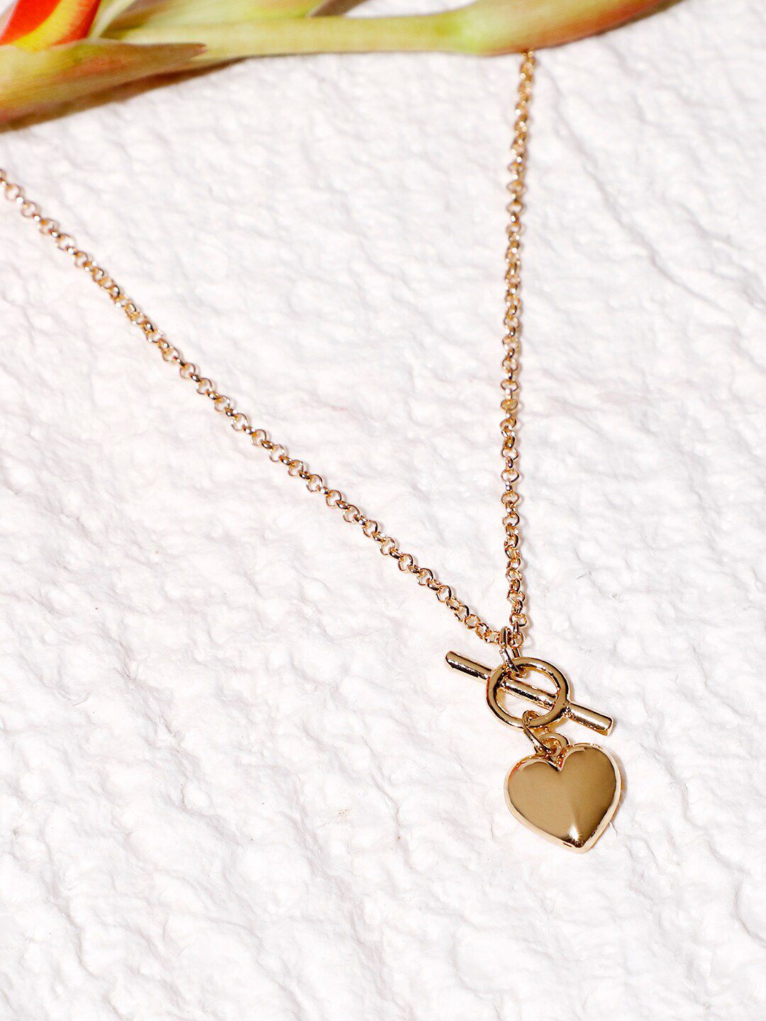 Lilly & sparkle Gold-Plated  Heart And Toggle Charm Necklace Price in India