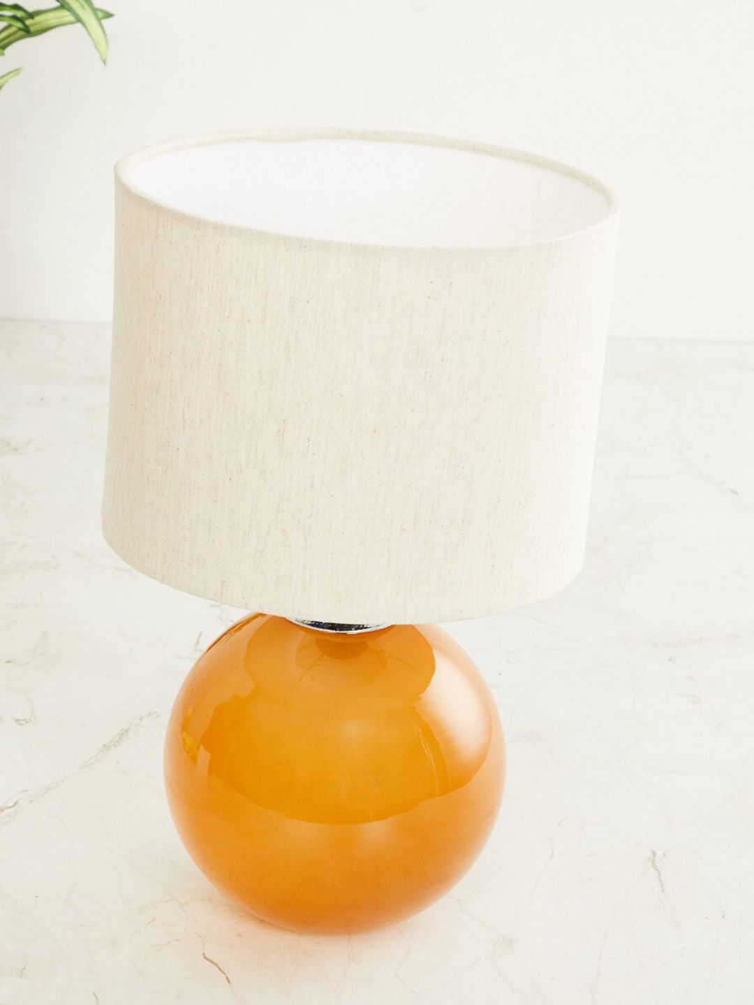 Home Centre Yellow & White Round Glass Table Lamp Price in India
