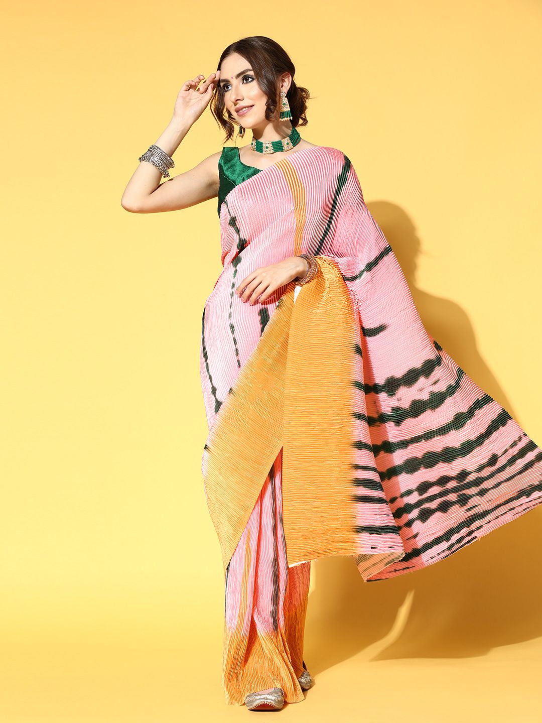 Mitera Tie and Dye Pleated Saree Price in India