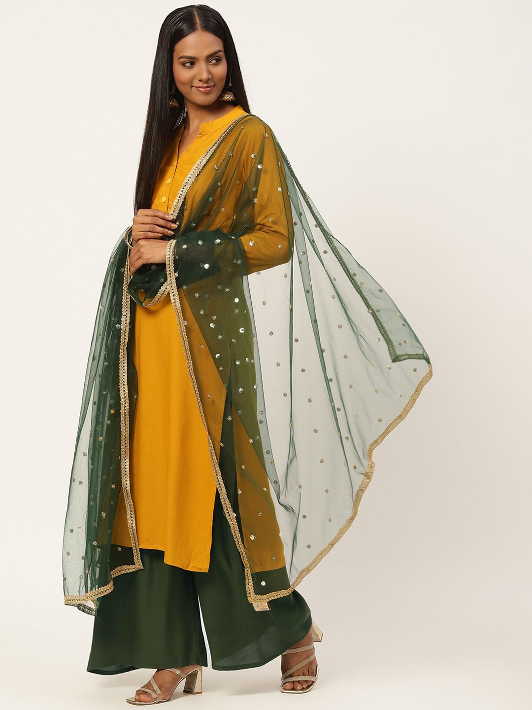 Studio Shringaar Green Embroidered Dupatta Price in India