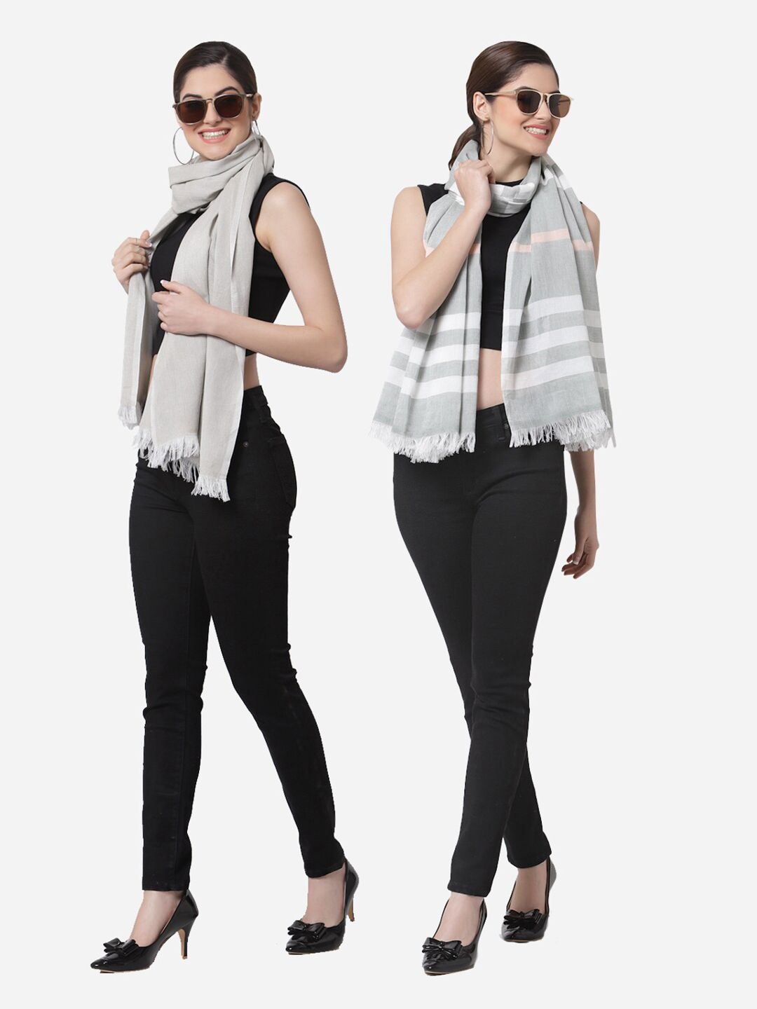 Arrabi Women Pack of 2 Grey Cotton Stoles Price in India