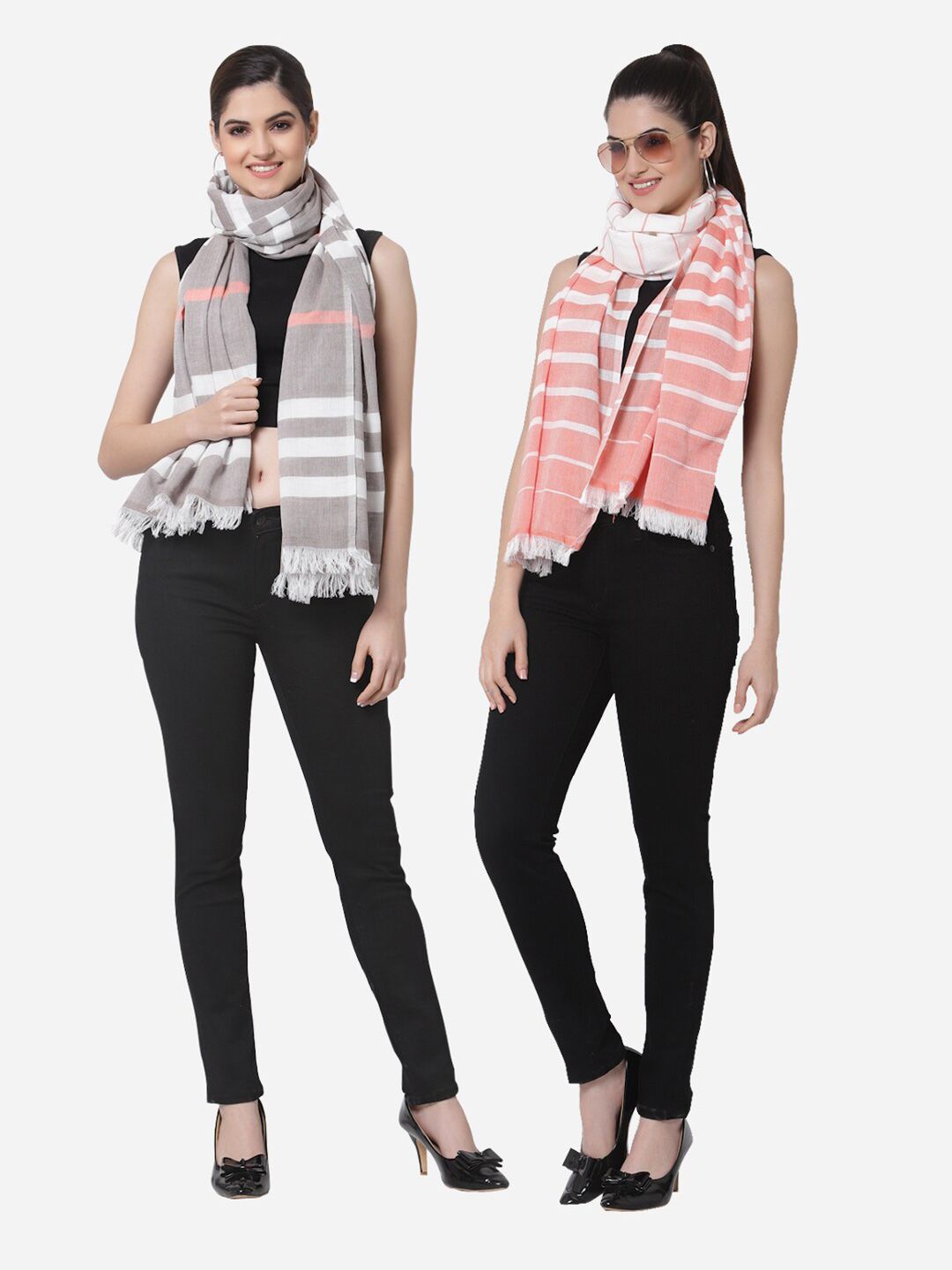 Arrabi Women Pack of 2 Striped Stole Price in India