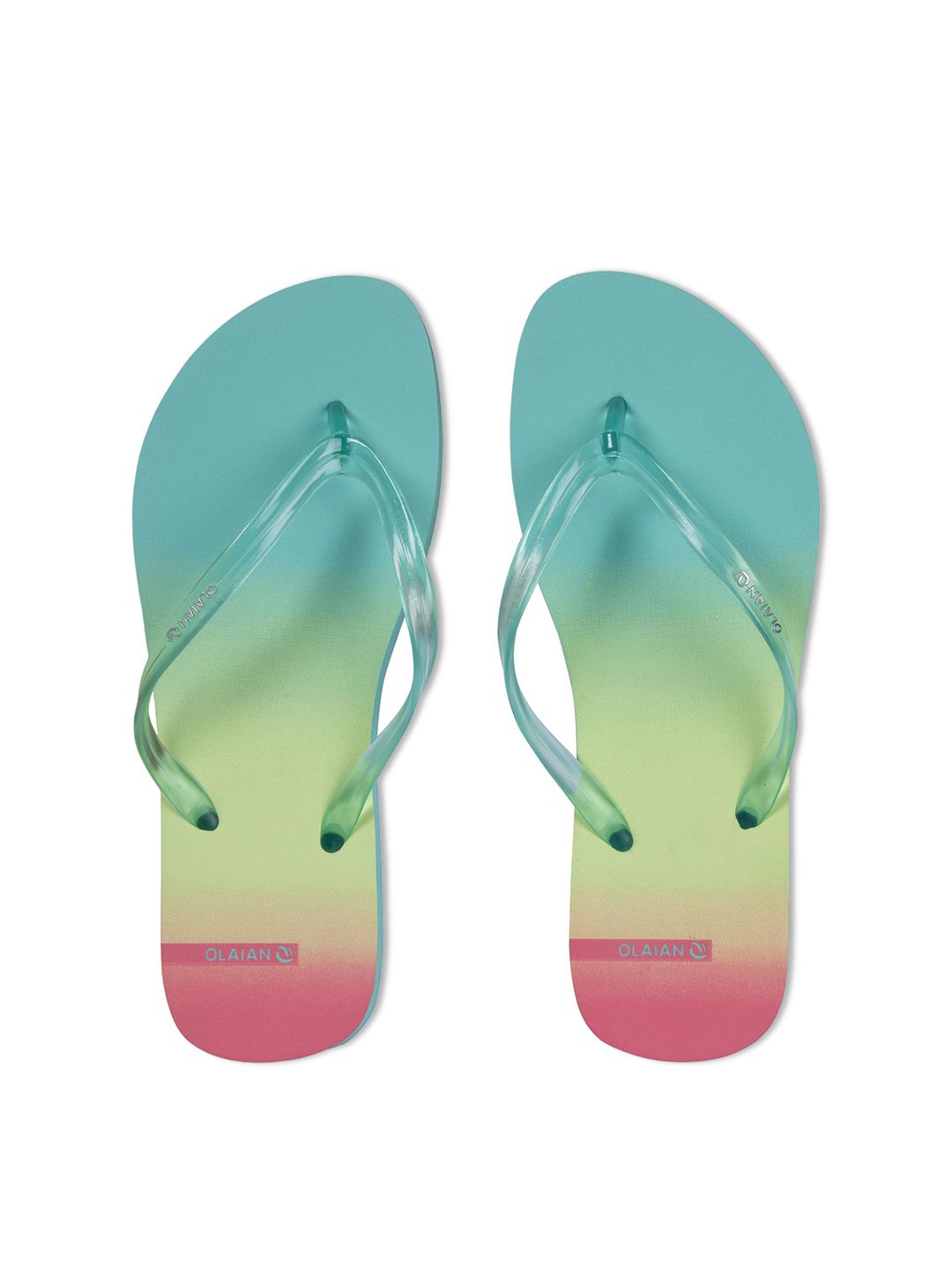 OLAIAN By Decathlon Women Blue & Yellow Ombre Printed Thong Flip-Flops Price in India