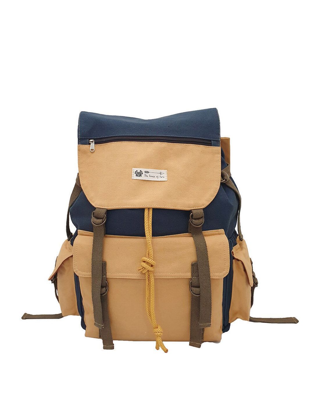 The House of Tara Unisex Beige & Navy Blue Backpack Price in India