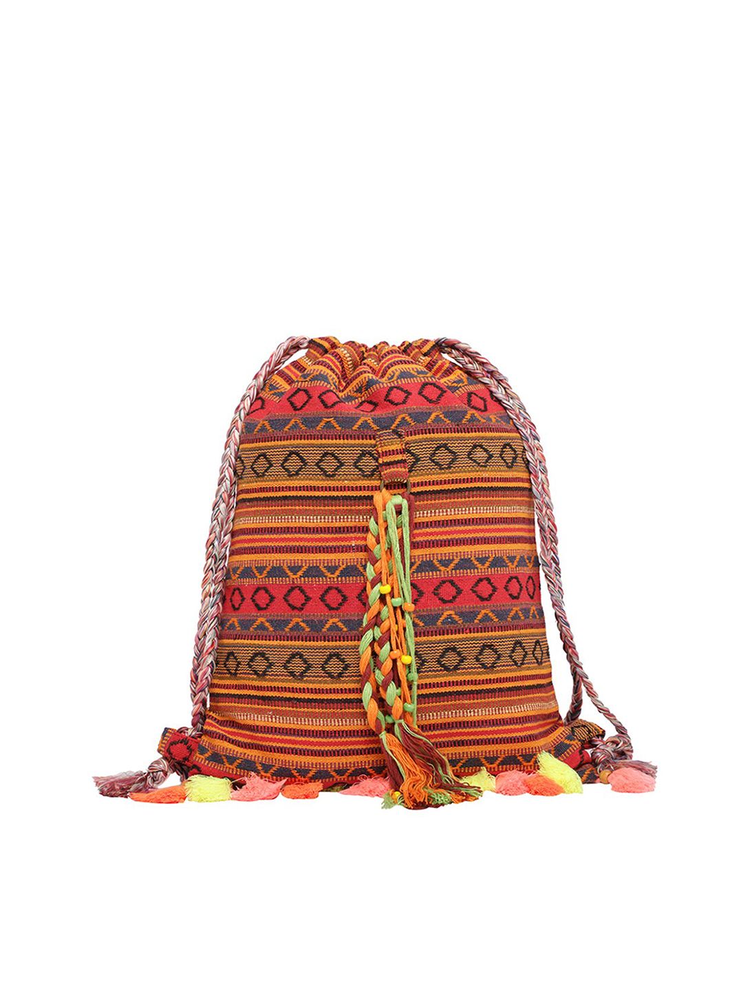 The House of Tara Women Pink & Green Tasselled Backpack Price in India