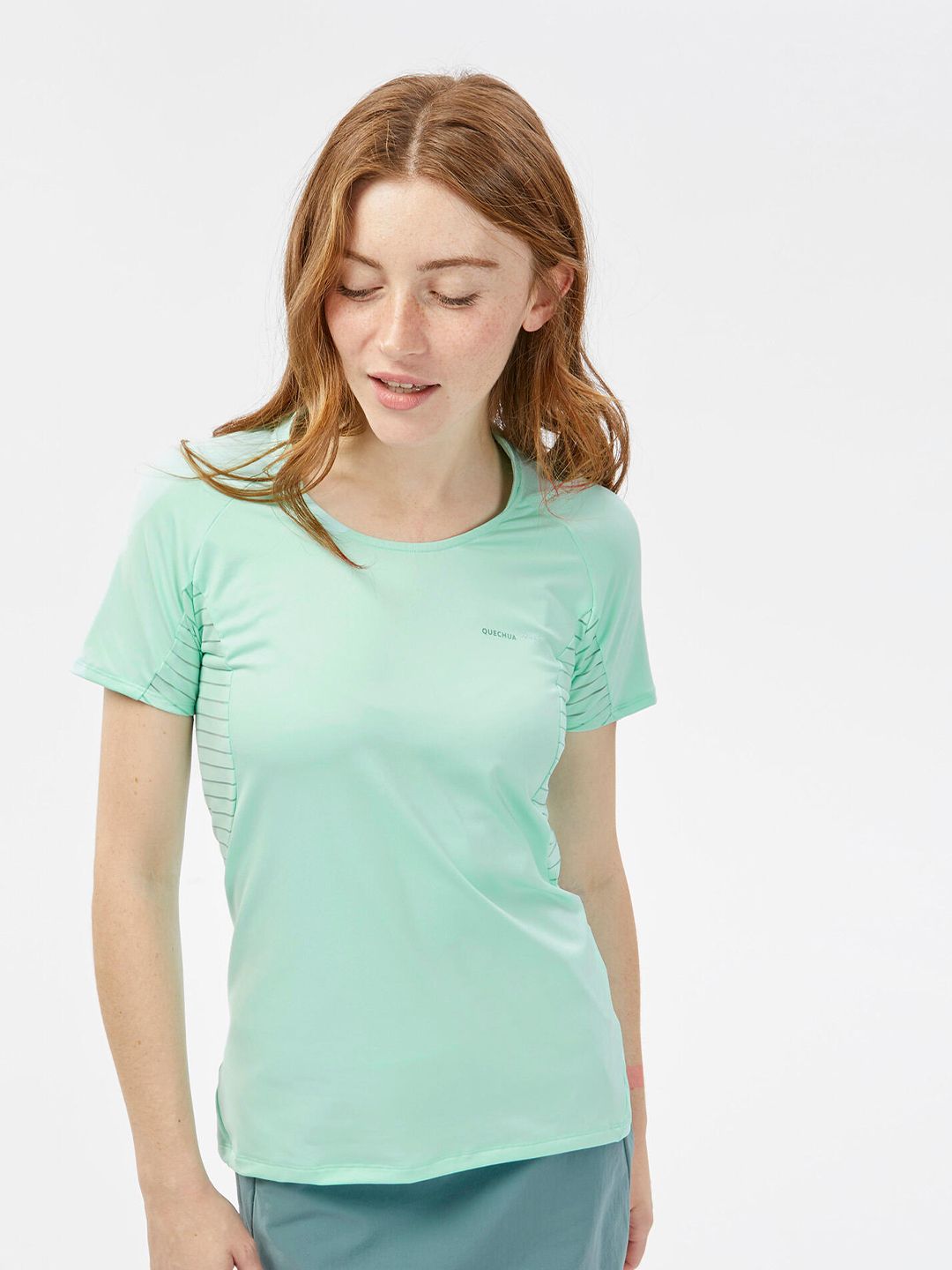 Quechua By Decathlon Women Green Regular Fit Mountain Walking T-shirt Price in India