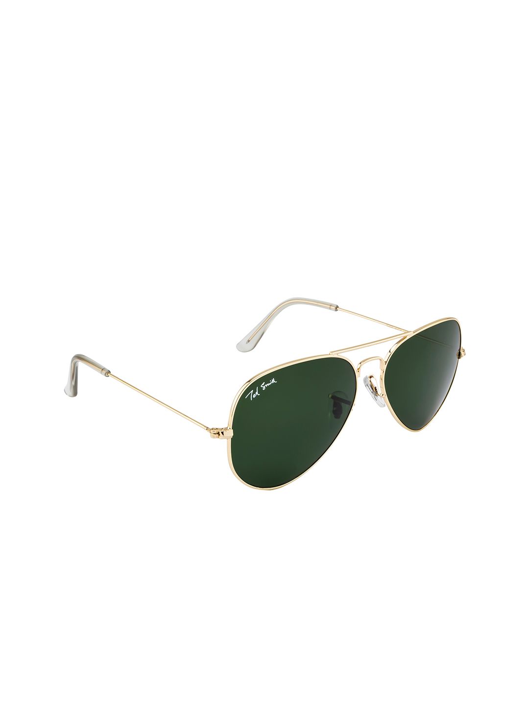 Ted Smith Unisex Green Lens & Gold-Toned Aviator Sunglasses with UV Protected Lens Price in India