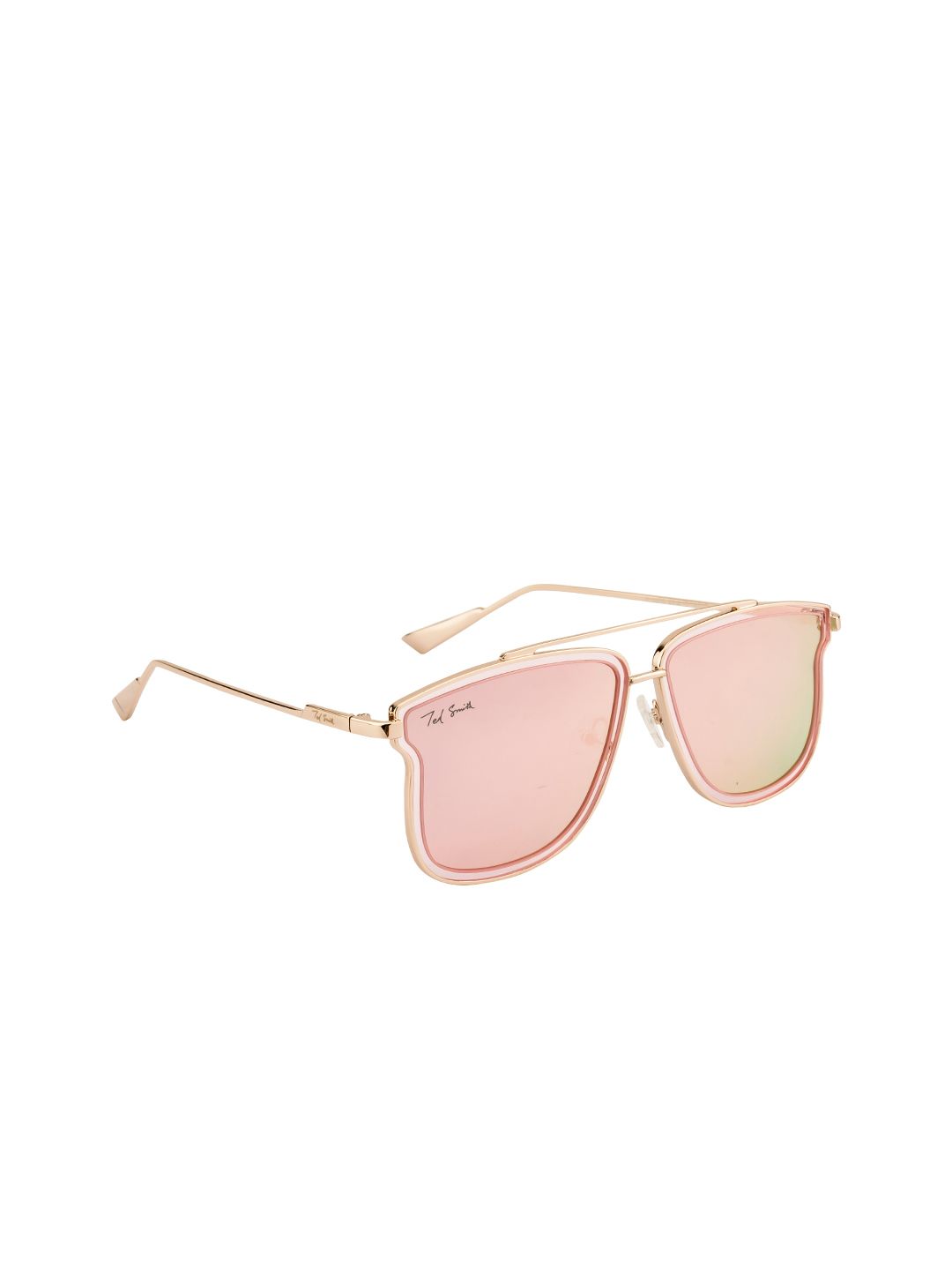 Ted Smith Unisex Pink Lens & Gold-Toned Square Sunglasses with Polarised Lens Price in India