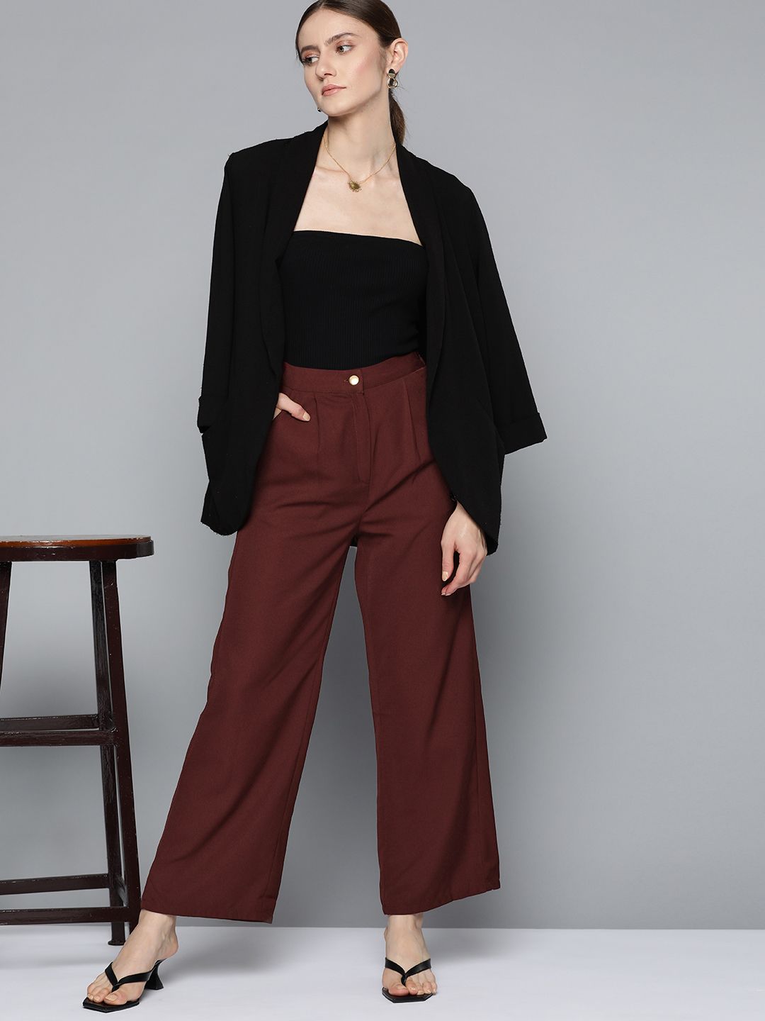 Chemistry Women Brown Pleated Trousers Price in India