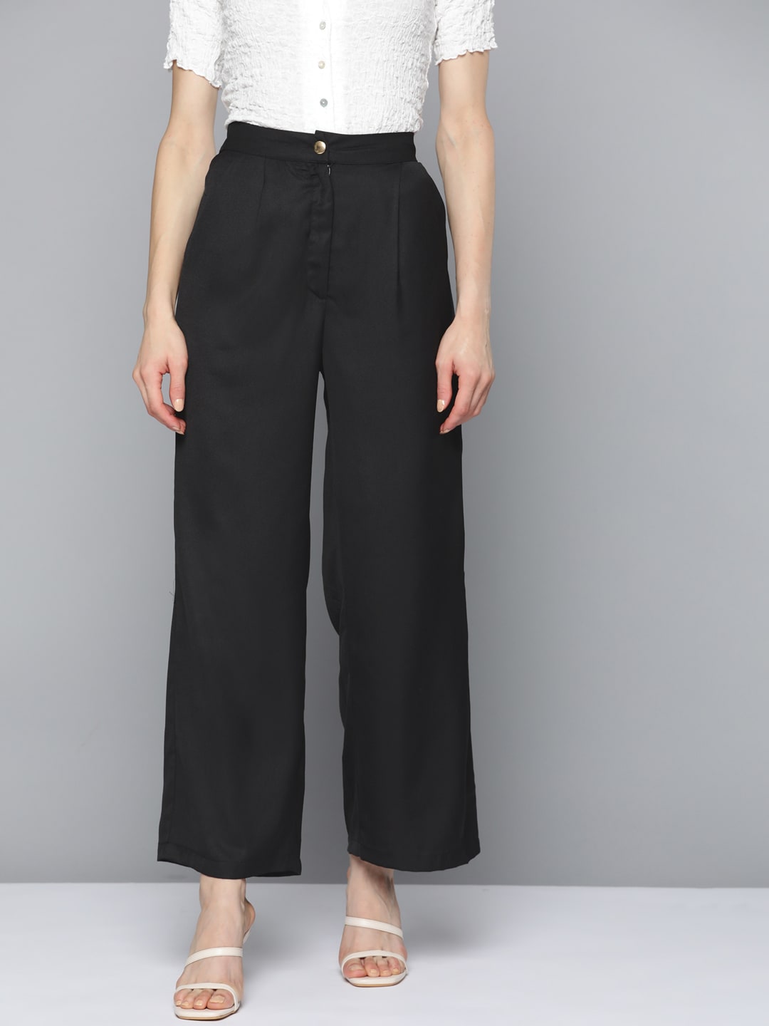 Chemistry Women Black Pleated Trousers Price in India