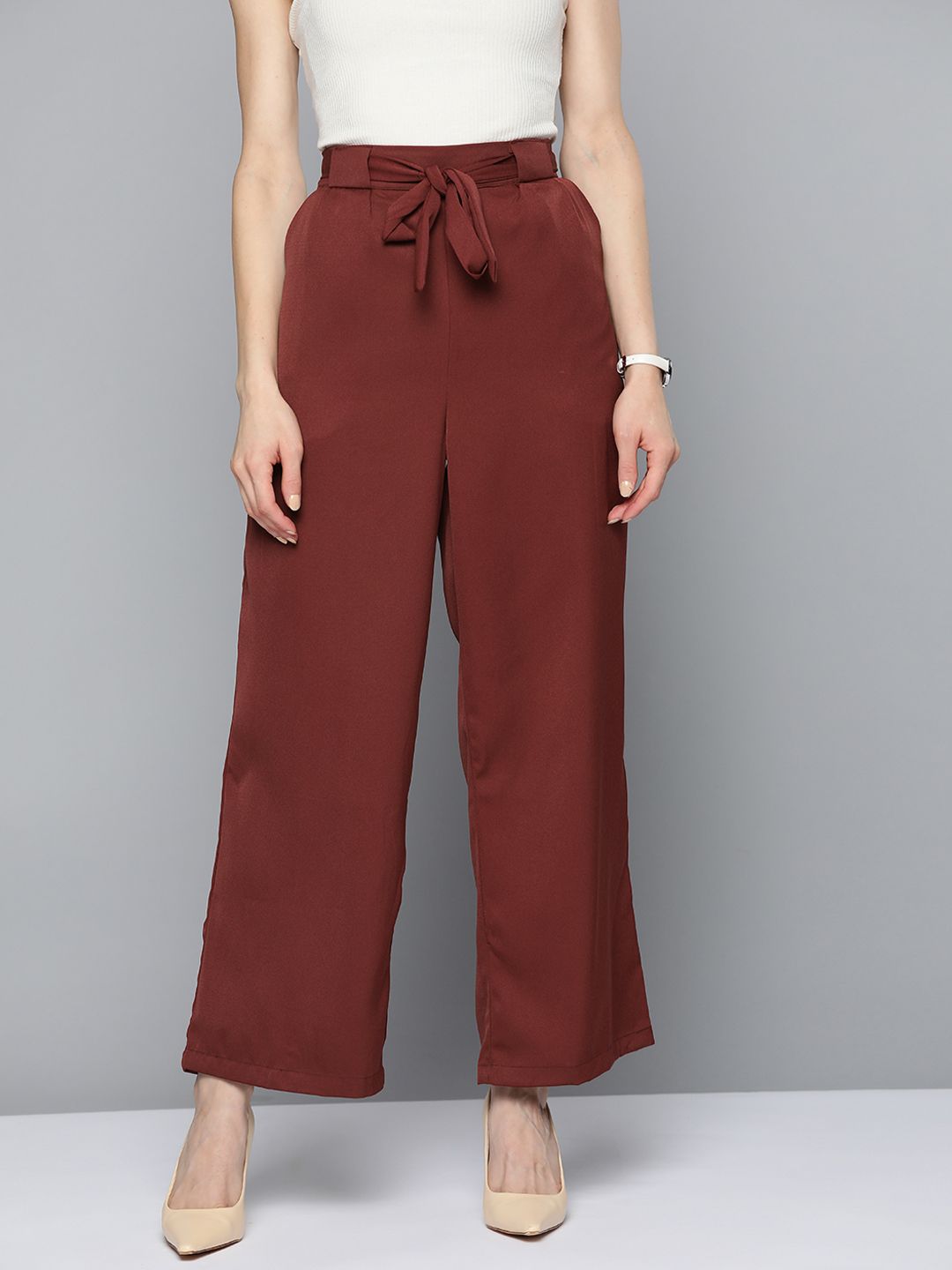 Chemistry Women Rust Brown Solid Regular Trousers Price in India
