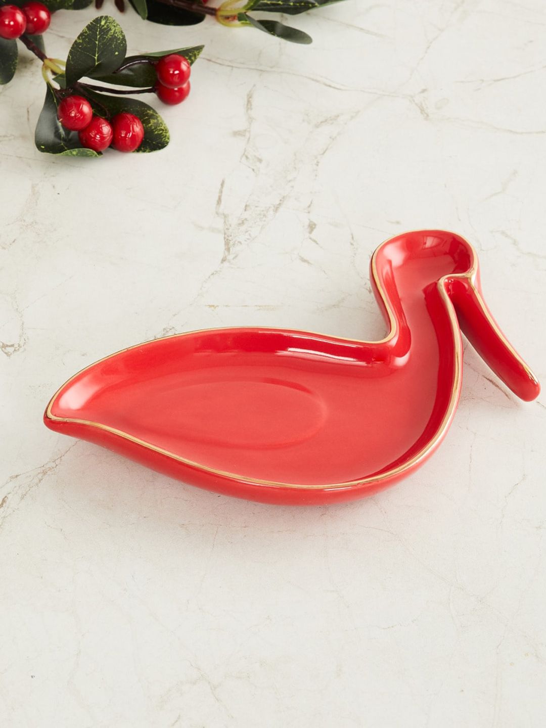Home Centre Red Solid Ceramic Duck Platter Price in India