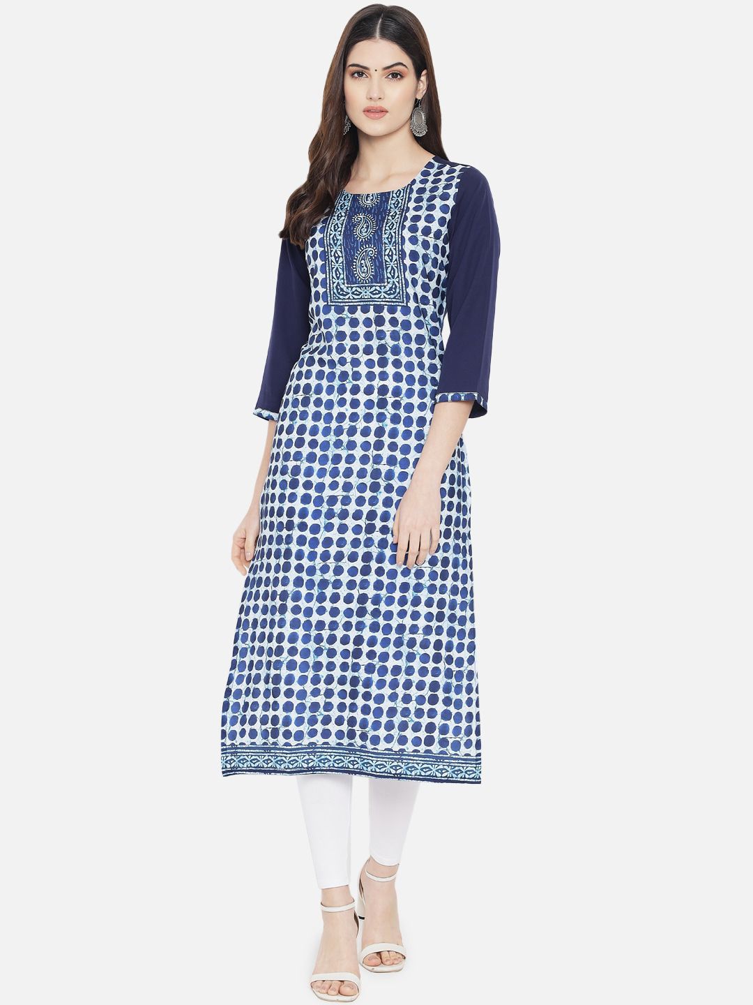 KALINI Women Blue & White Printed Crepe Kurta Price in India