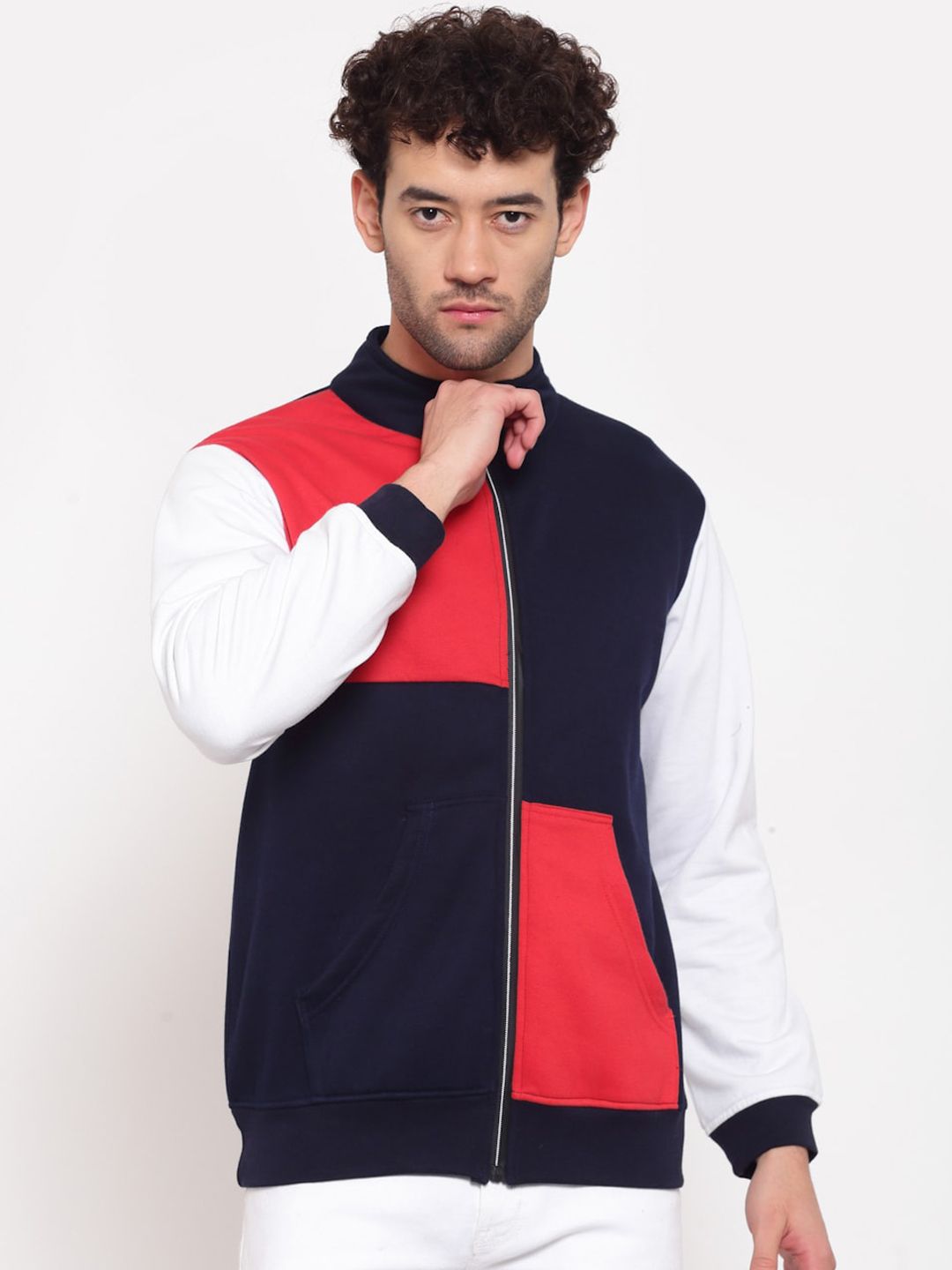 PAUSE SPORT Men Navy Blue & White Colourblocked Lightweight Antimicrobial Bomber Jacket
