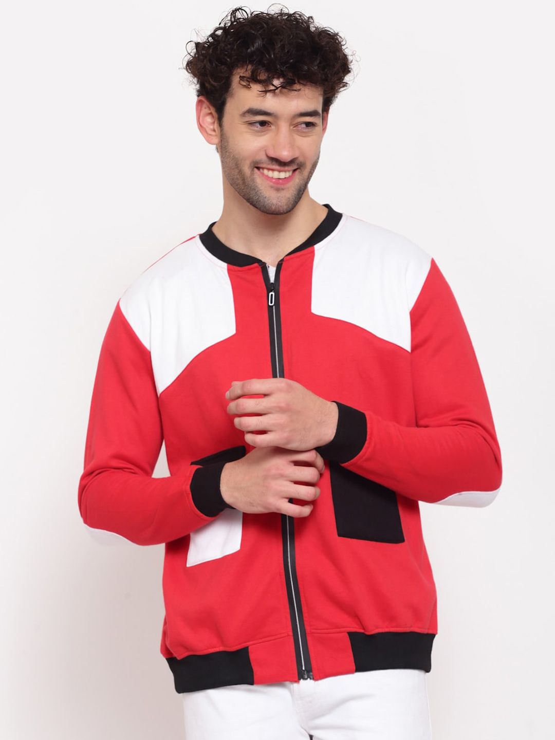 PAUSE SPORT Men Red Colourblocked Fleece Lightweight Antimicrobial Outdoor Sporty Jacket