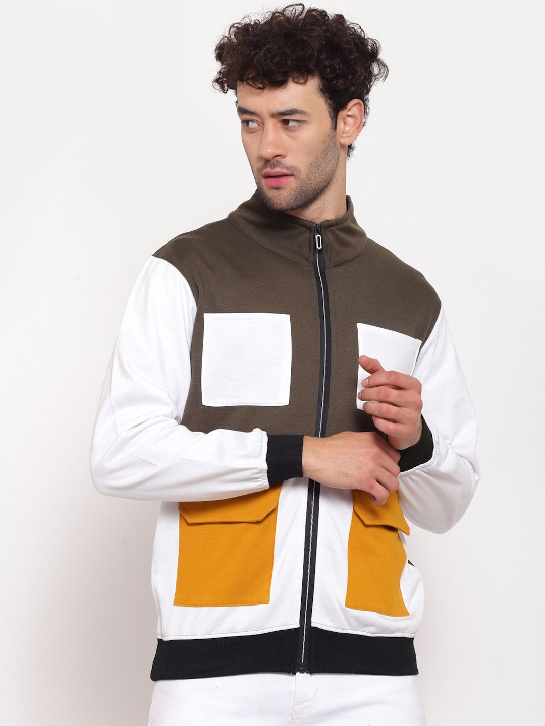 PAUSE SPORT Men Multicoloured Colourblocked Fleece Lightweight Antimicrobial Tailored Jacket