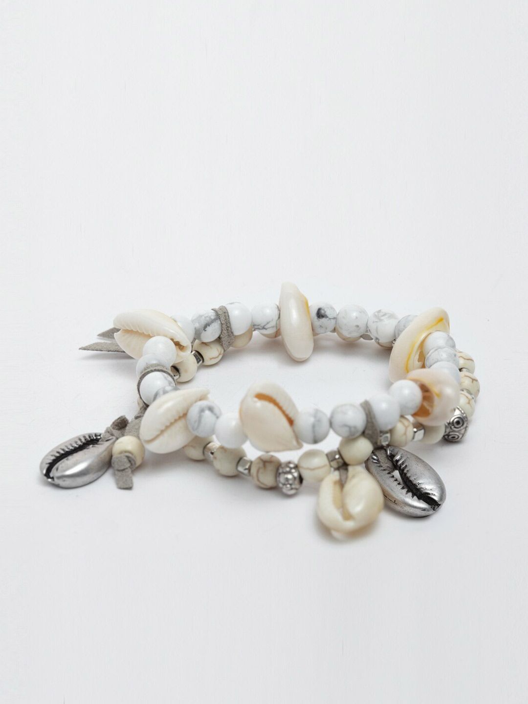 Wild & Free Women White & Grey Handcrafted Rhodium-Plated Wraparound Slip-On Bracelet Price in India