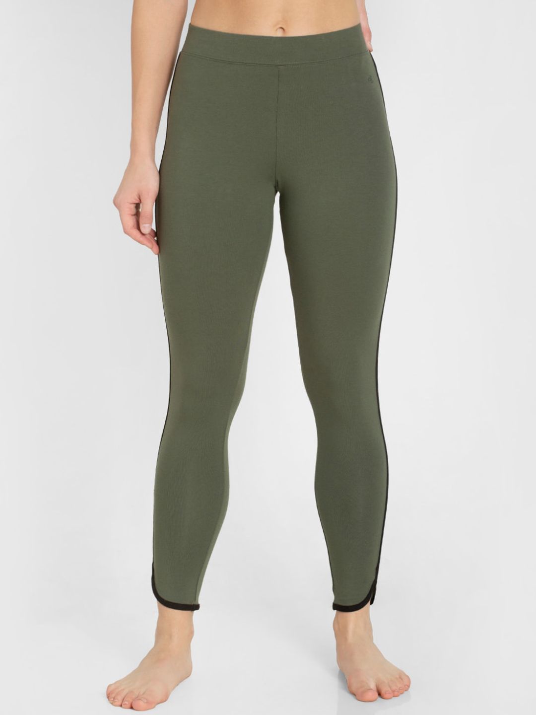 Jockey Women Olive Green Solid Yoga Tights Price in India
