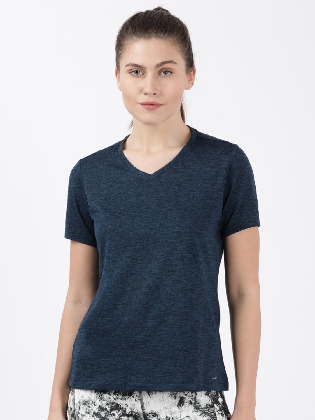Jockey Women Blue Relaxed Fit V-Neck Antimicrobial Lounge T-shirt Price in India