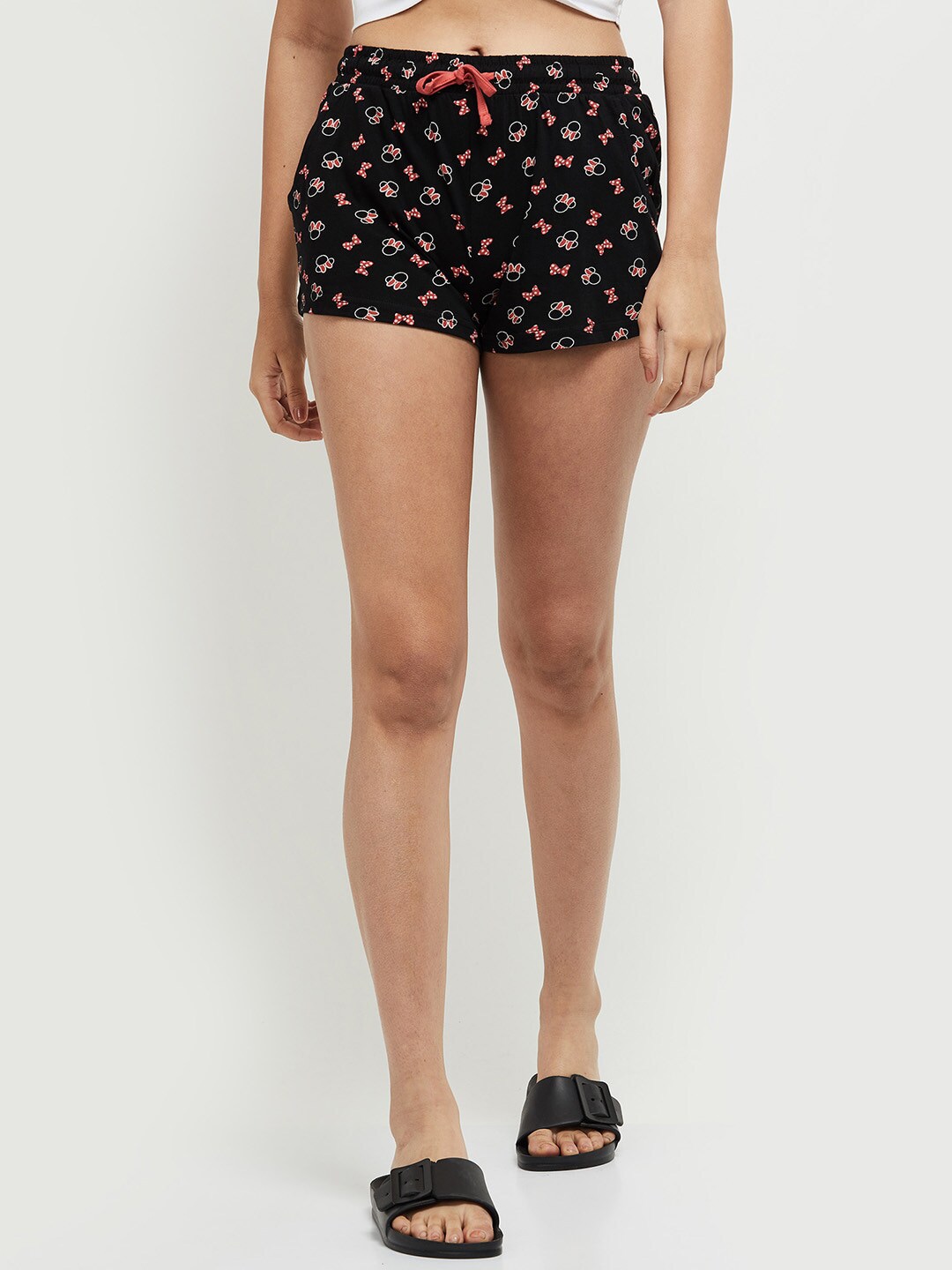 max Women Black & Red Printed Lounge Shorts Price in India