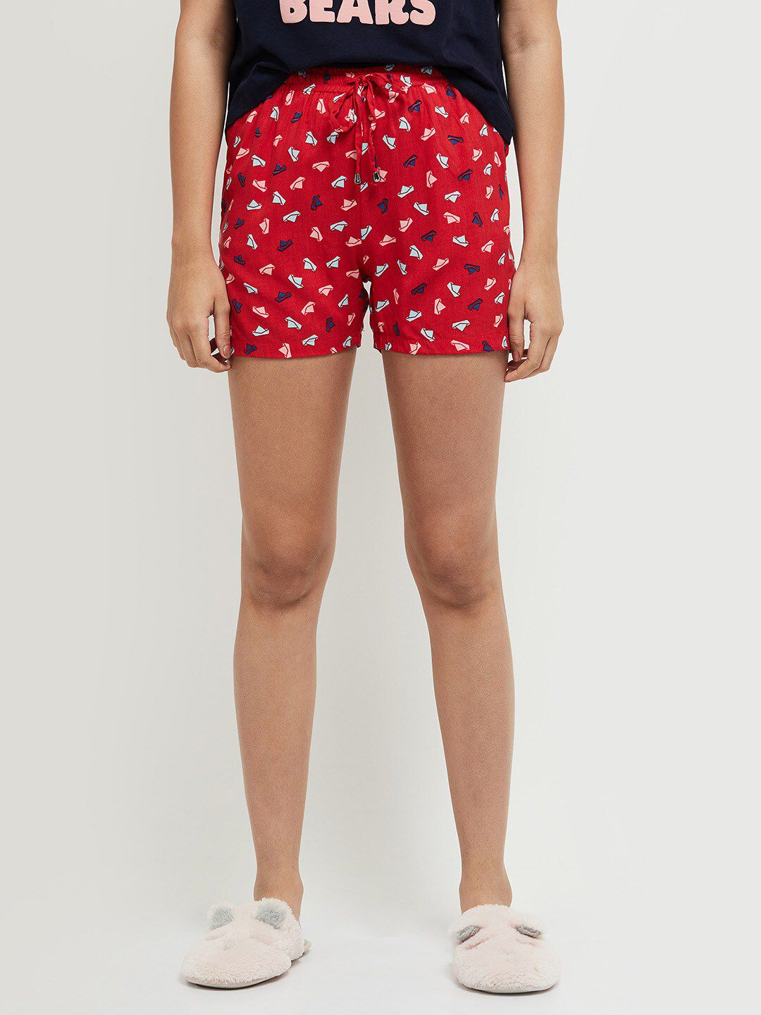 max Women Red Printed Lounge Shorts Price in India