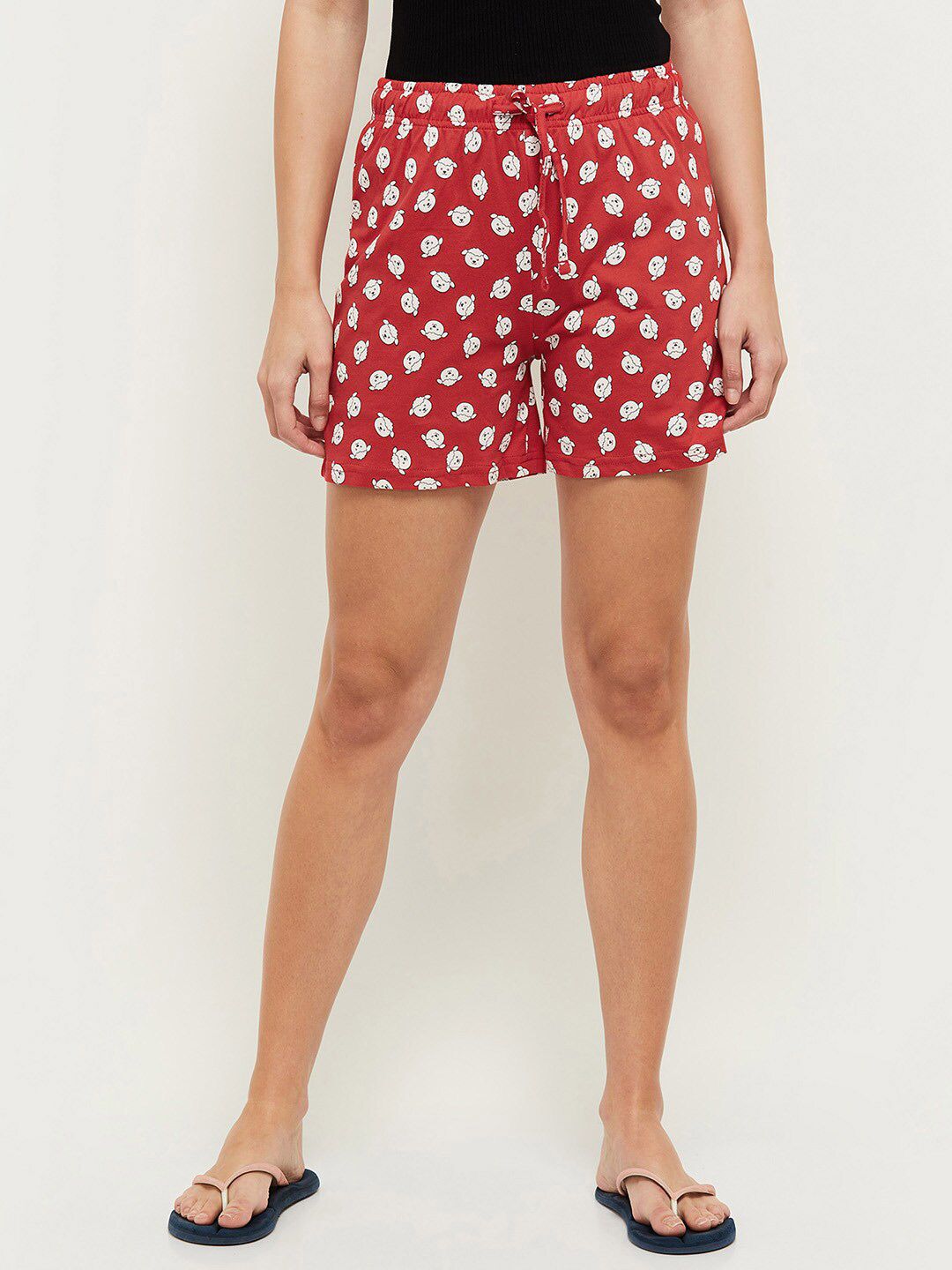 max Women Red & White Printed Lounge Shorts Price in India