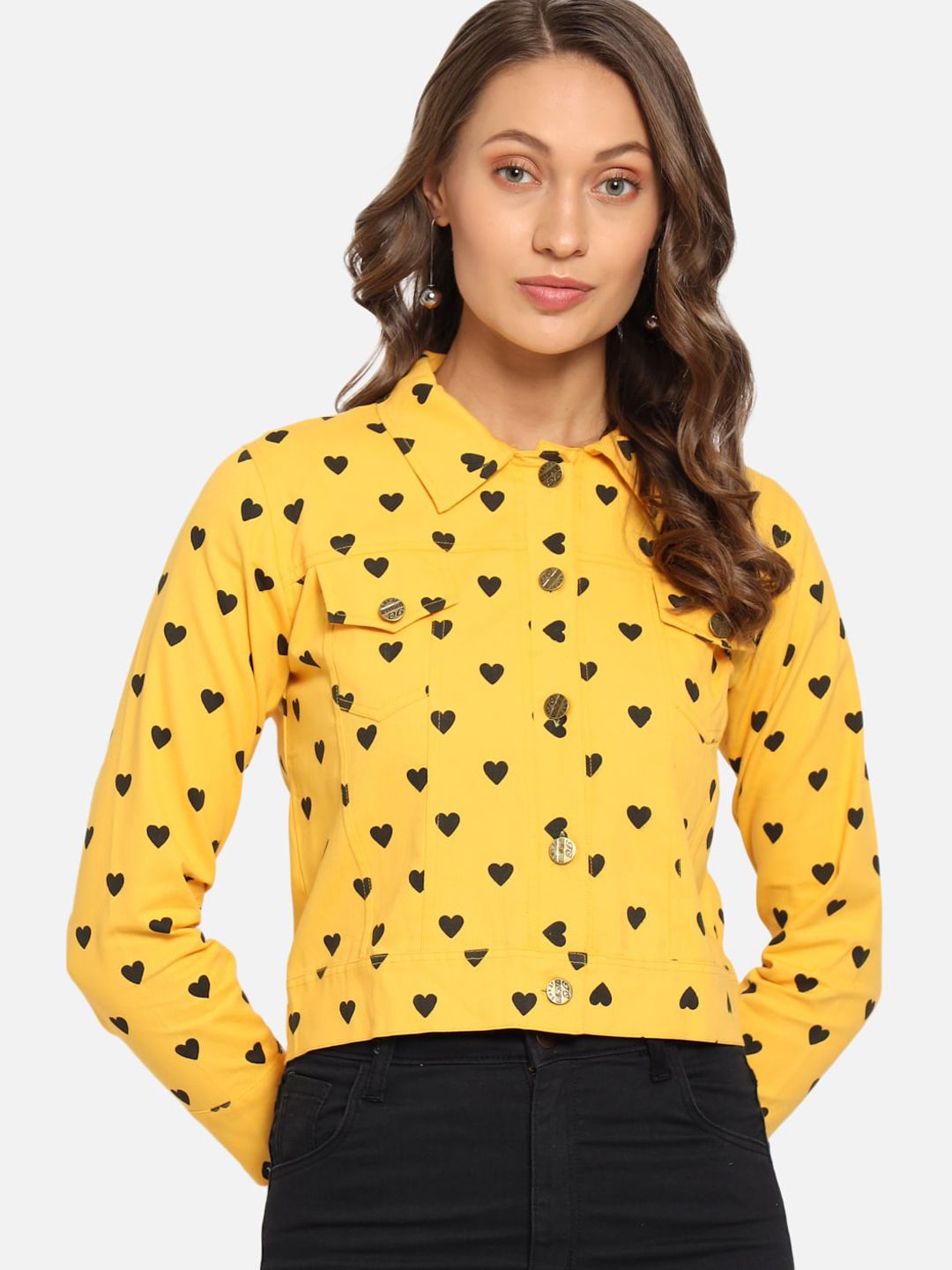 FurryFlair Women Yellow Geometric Crop Outdoor Tailored Jacket Price in India
