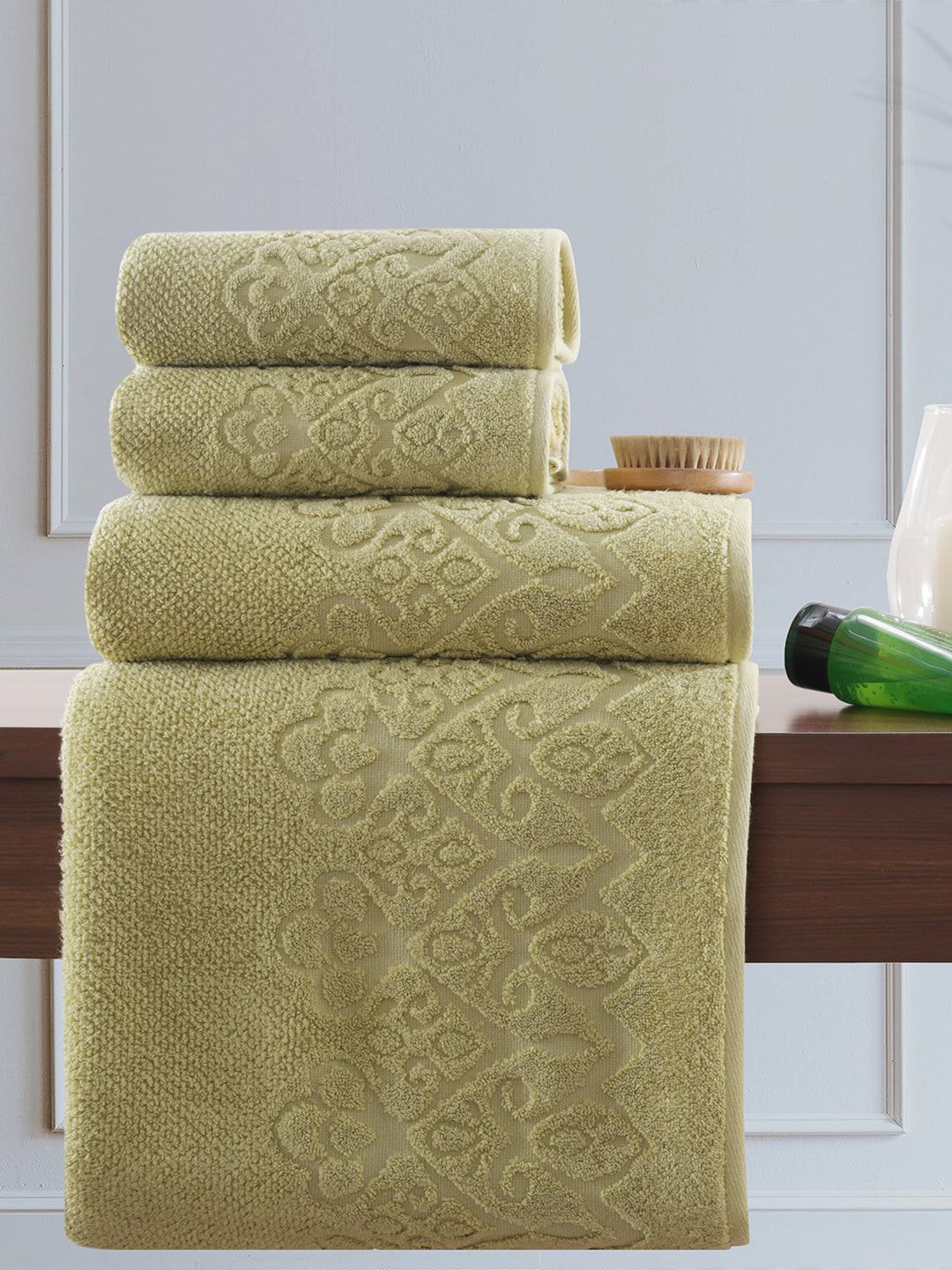MASPAR Set Of 4 Green 550 GSM Pure Cotton Towels Price in India