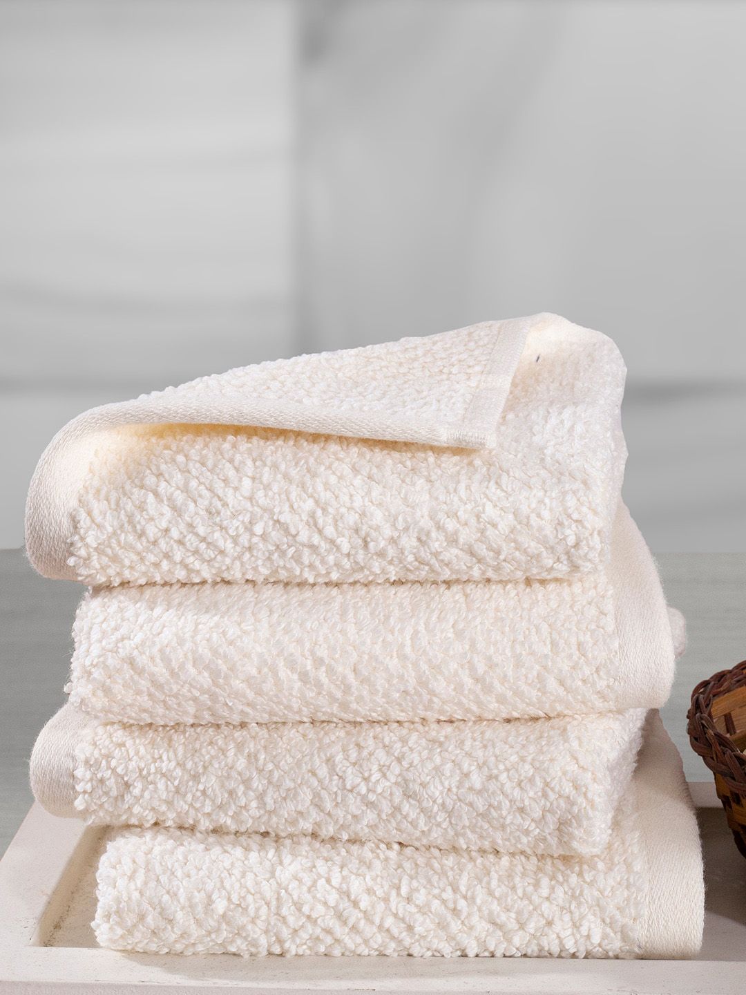 MASPAR Pack of 5 Beige 550 GSM Cotton Jacquard Hand Towels