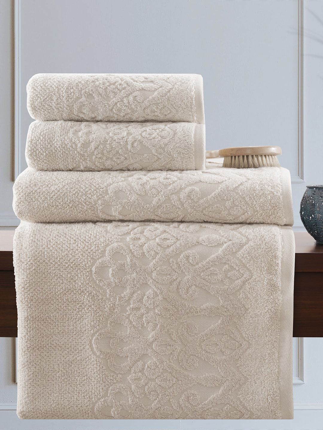 MASPAR Set Of 4 Beige Pure Cotton 550 GSM Towel Set Price in India
