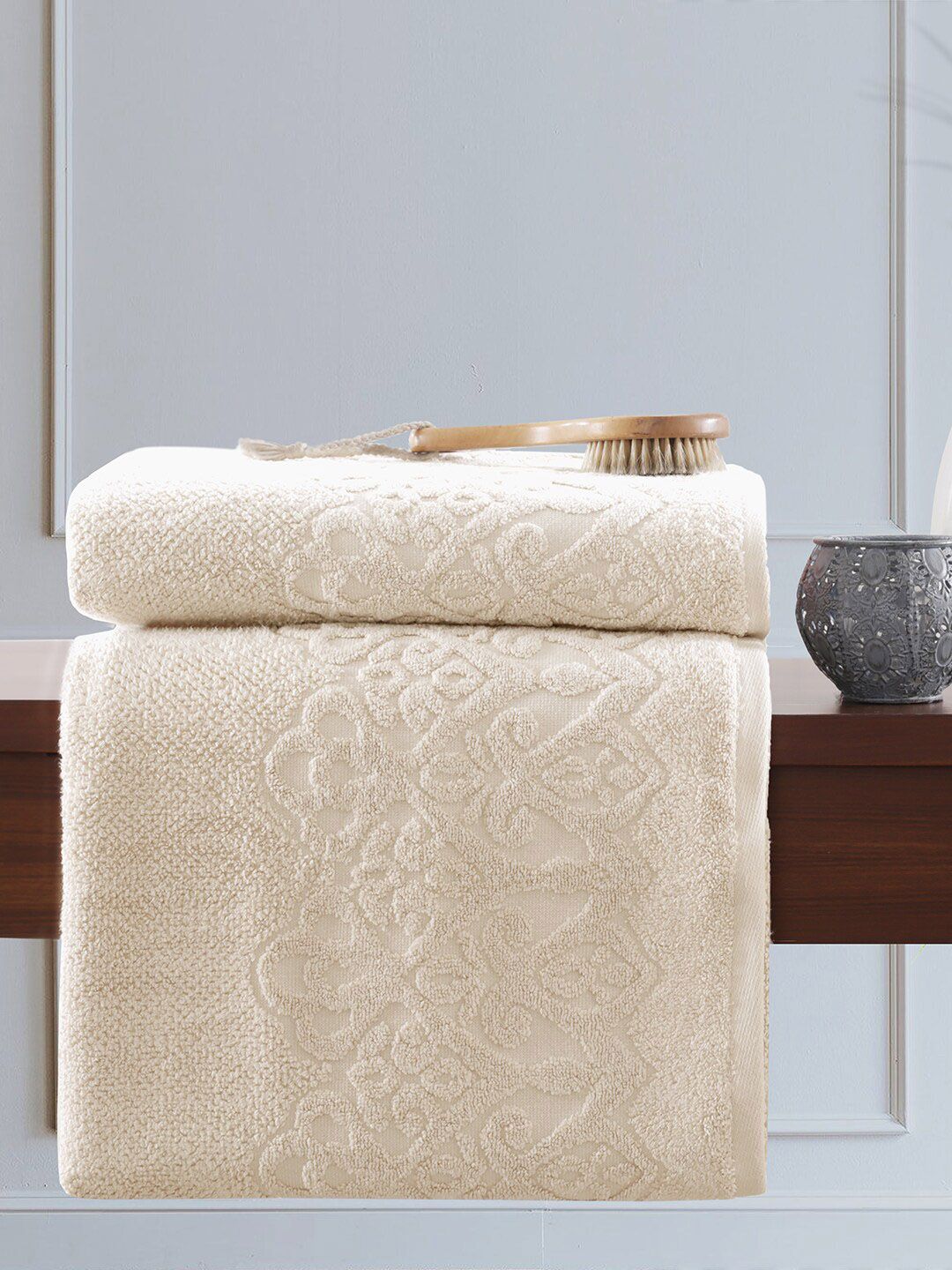 MASPAR Beige Printed 550 GSM Cotton Jacquard Bath Towel Price in India