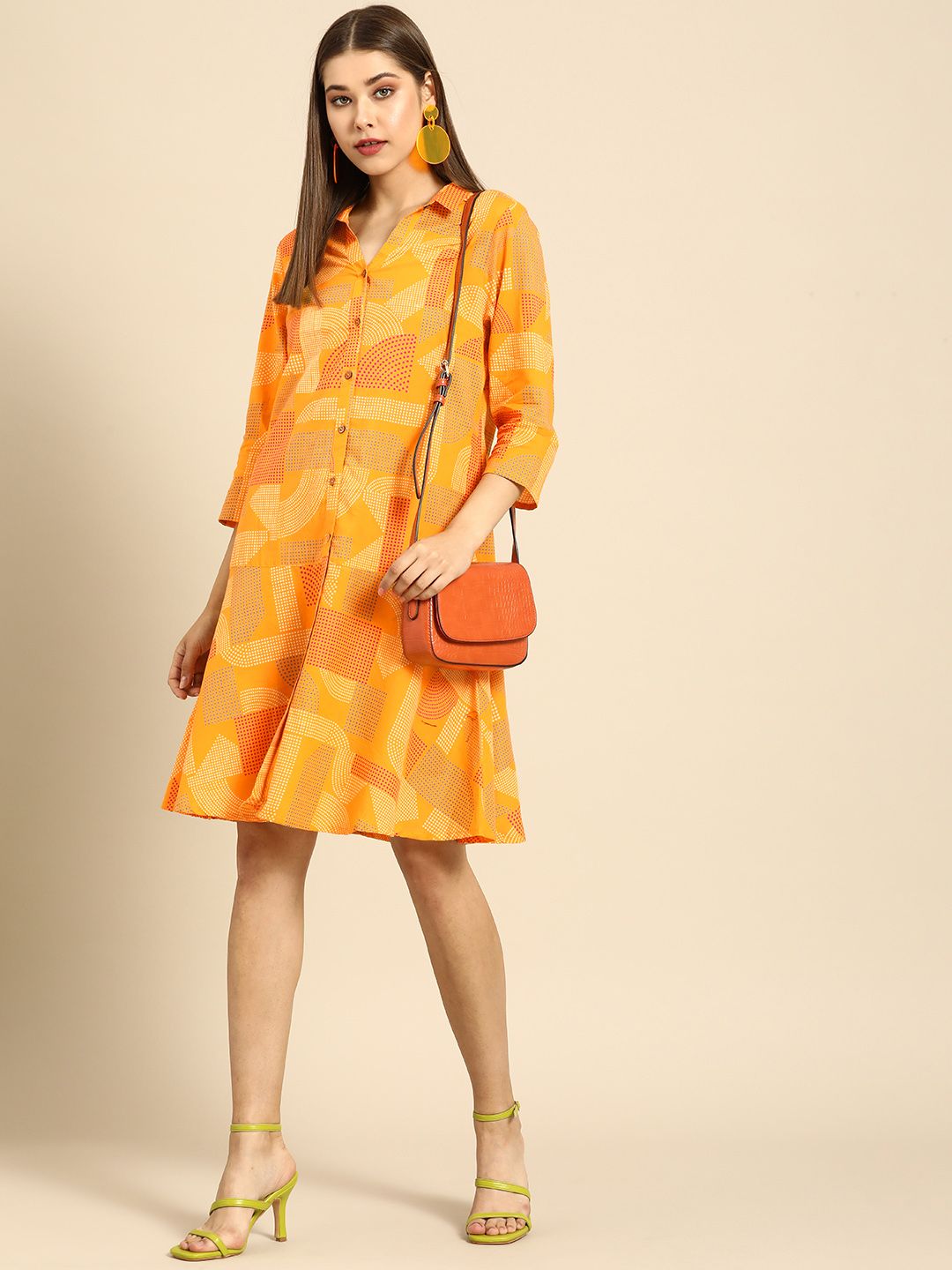 Anouk Yellow & Red Geometric Print Casual A-Line Dress Price in India