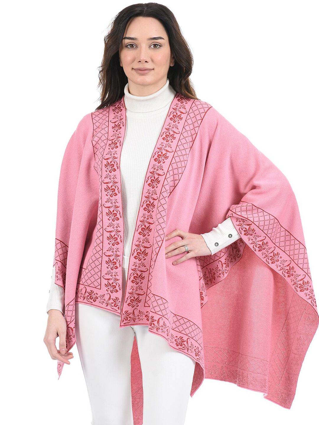 American Eye Women Pink Printed High Low Cape Price in India