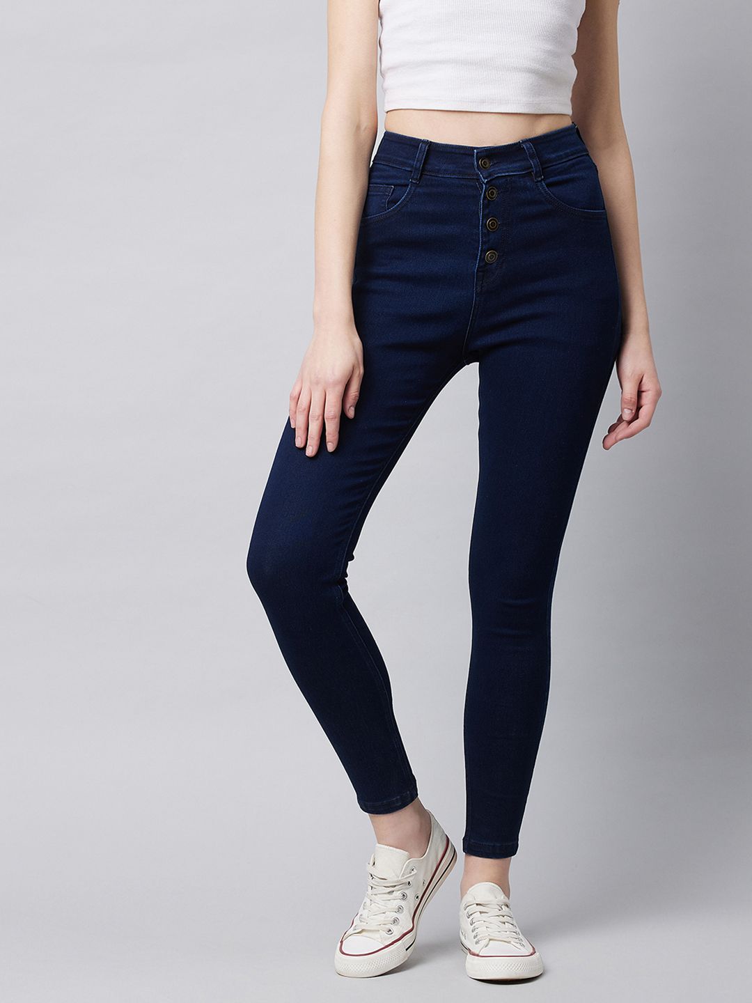 DOLCE CRUDO Women Navy Blue Skinny Fit High-Rise Jeans Price in India