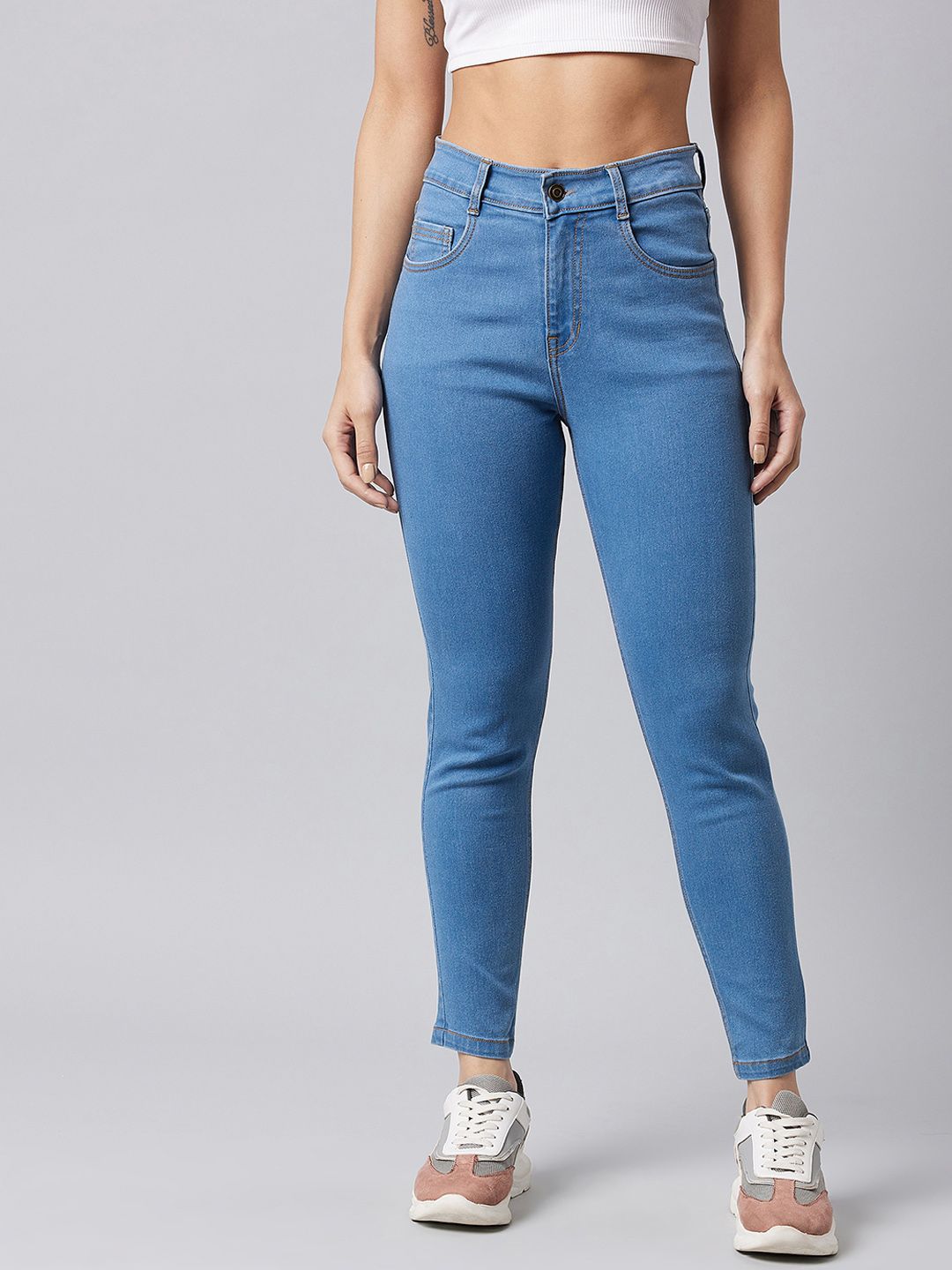 DOLCE CRUDO Women Blue Skinny Fit High-Rise Jeans Price in India