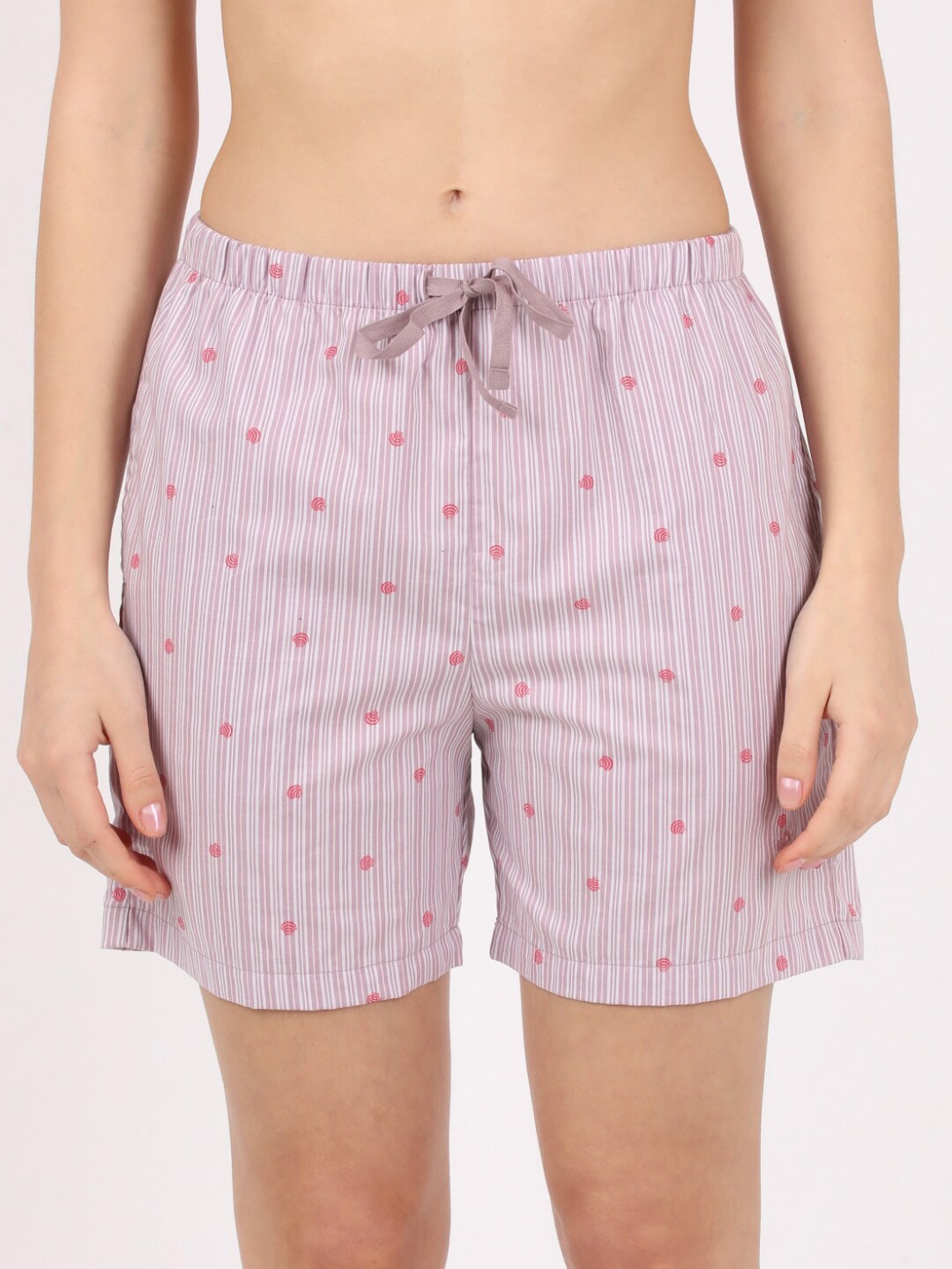Jockey Women Pink & White Striped Lounge Shorts Price in India