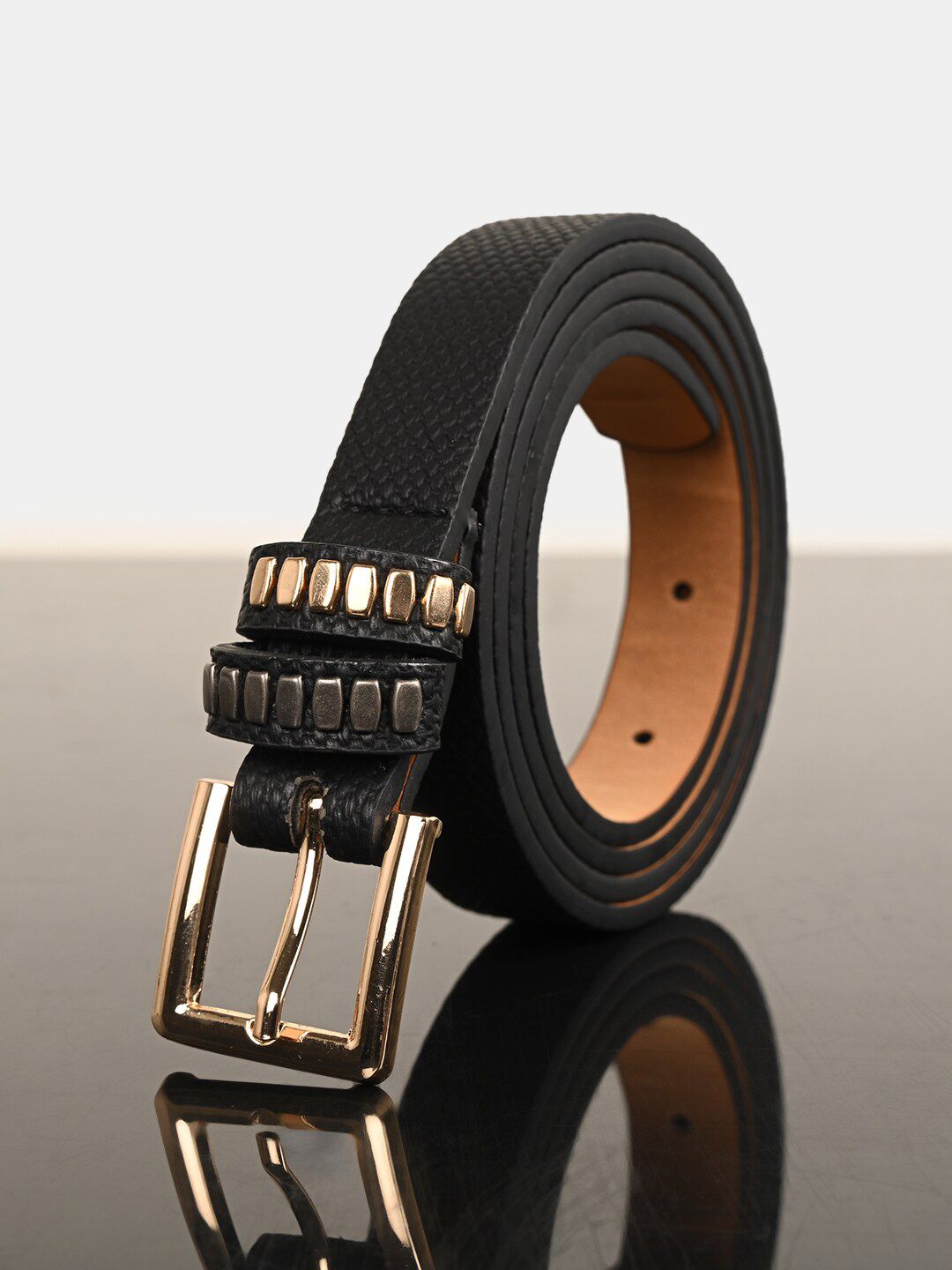 BuckleUp Women Black Textured Belt Price in India