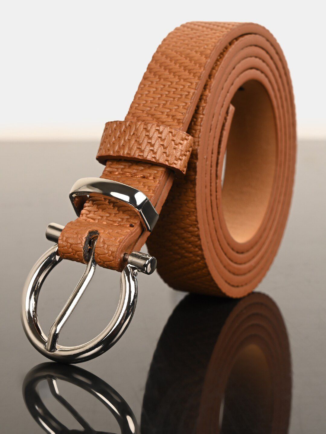 BuckleUp Women Tan Textured Belt Price in India