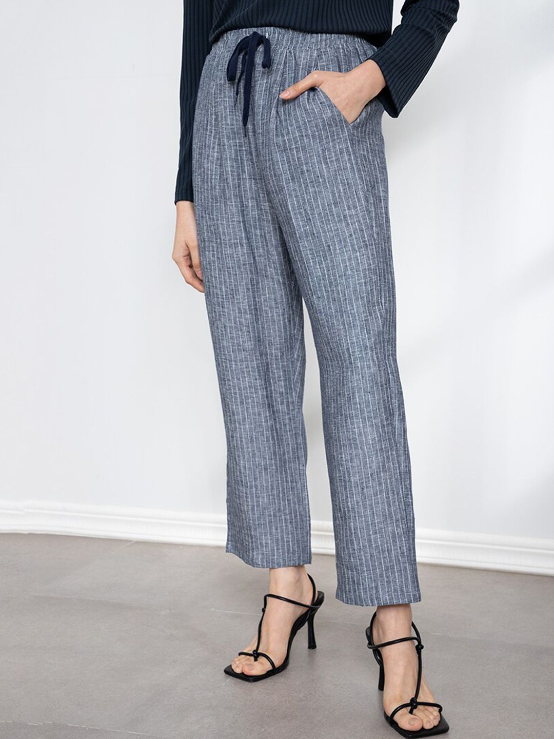 ORIGIN BY ZALORA Women Grey Straight Fit High-Rise Trousers Price in India