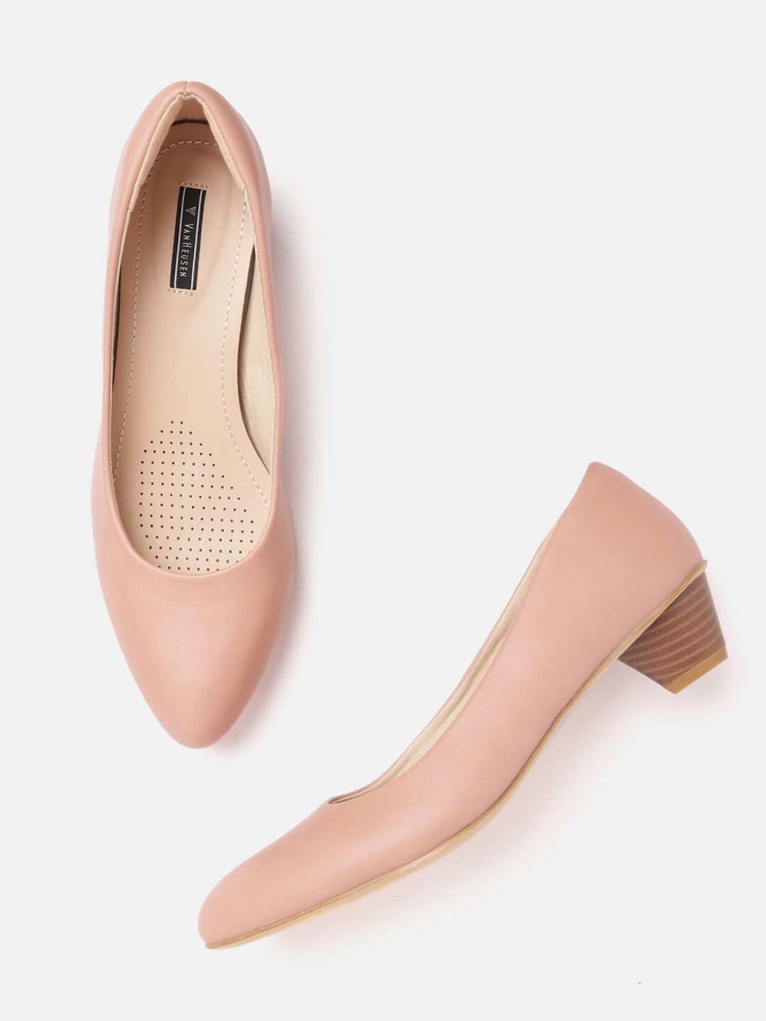 Van Heusen Woman Peach-Coloured Solid Block Pumps Price in India