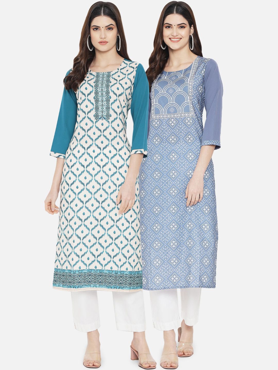 KALINI Women Pack Of 2 Multicoloured Ethnic Motifs Printed Crepe Kurtas Price in India