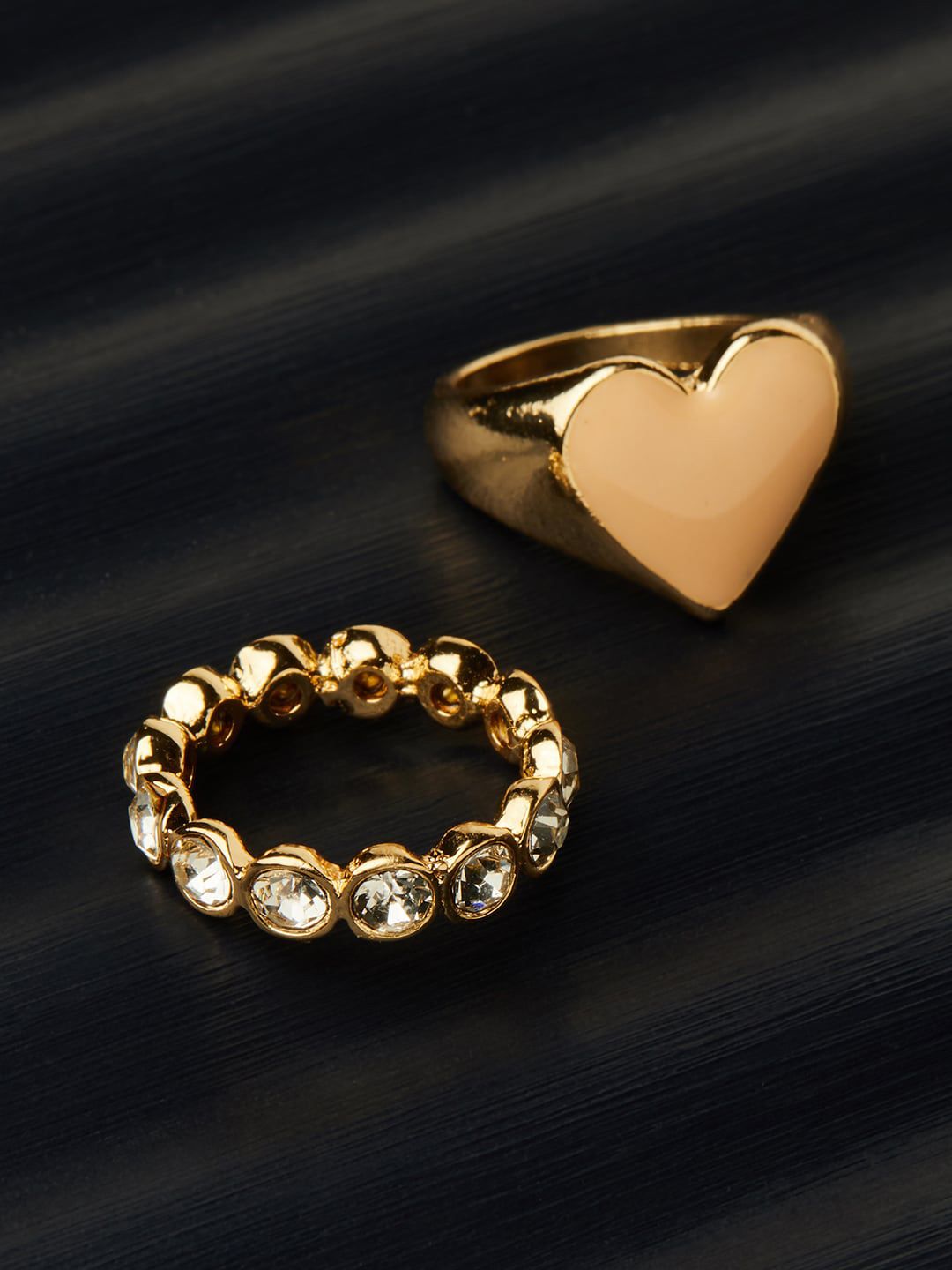 Accessorize Women Gold Feel Good Set of 2 bezel & Heart Signet Rings Price in India