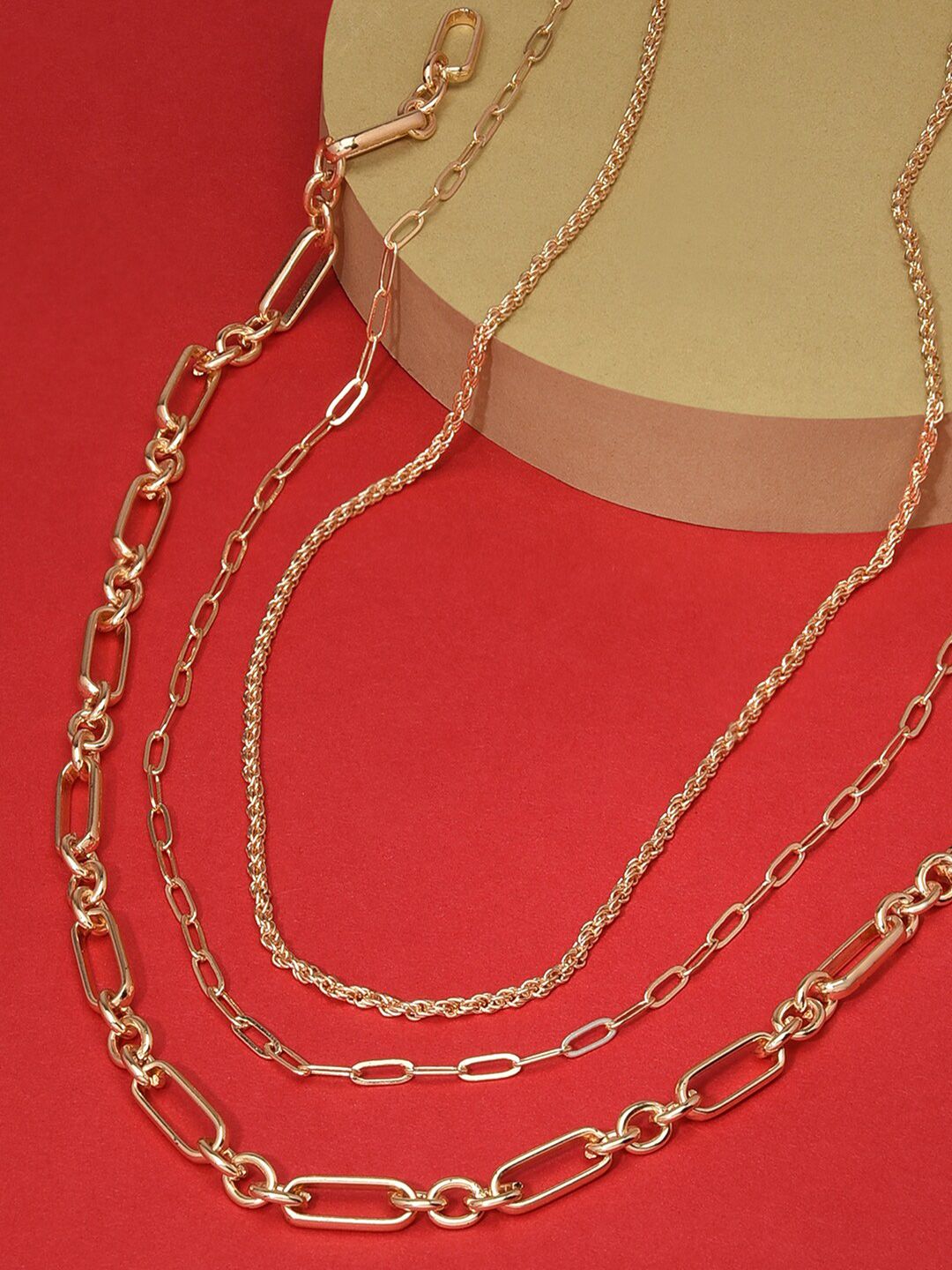 Accessorize Women Gold-Toned Blue Harvest Set Of 3 Chunky Mixed Chain Necklace Price in India