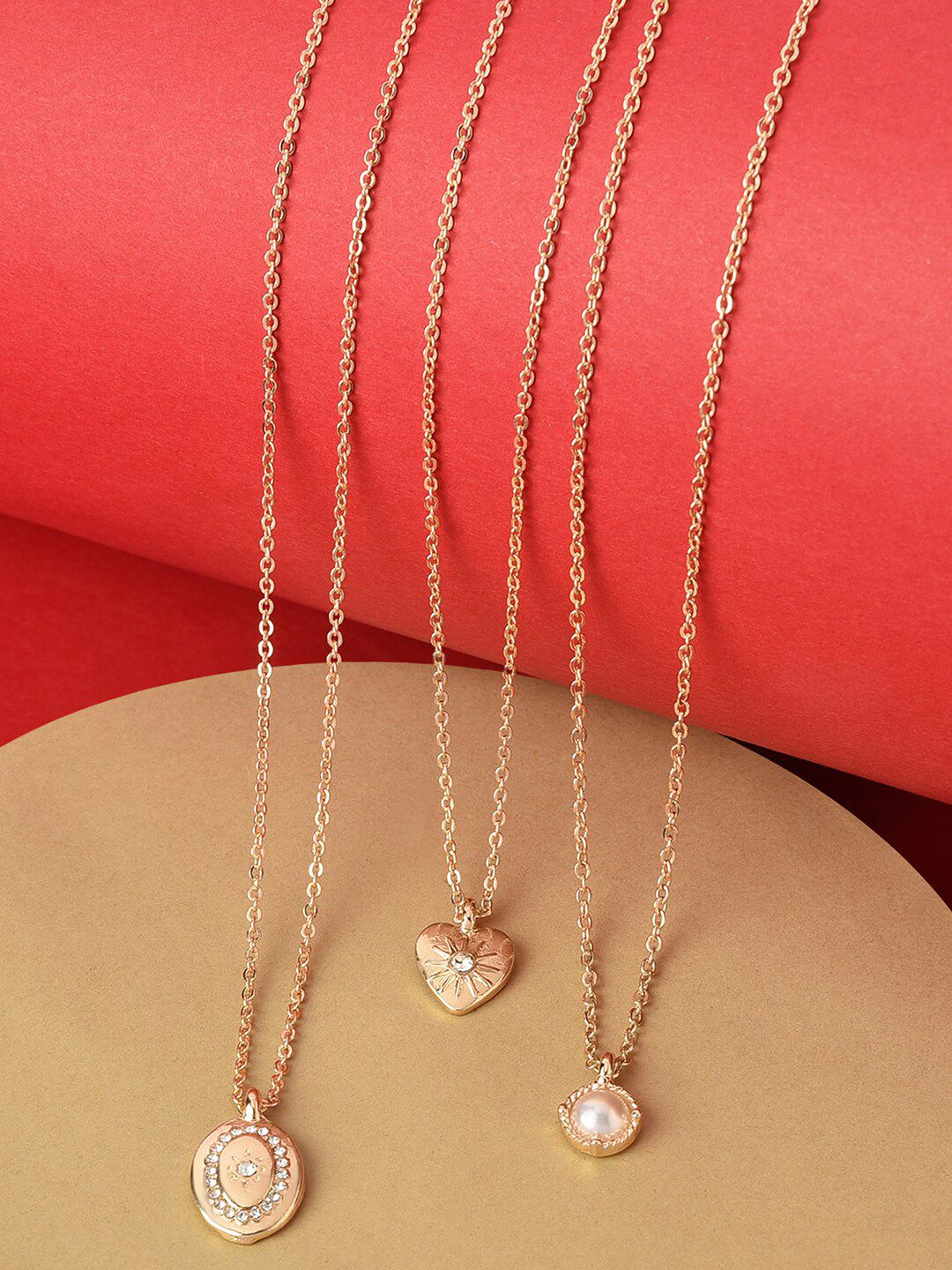 Accessorize Blue Harvest Gold-Toned & White Set Of 3 Pearl Heart Layered Necklaces Price in India