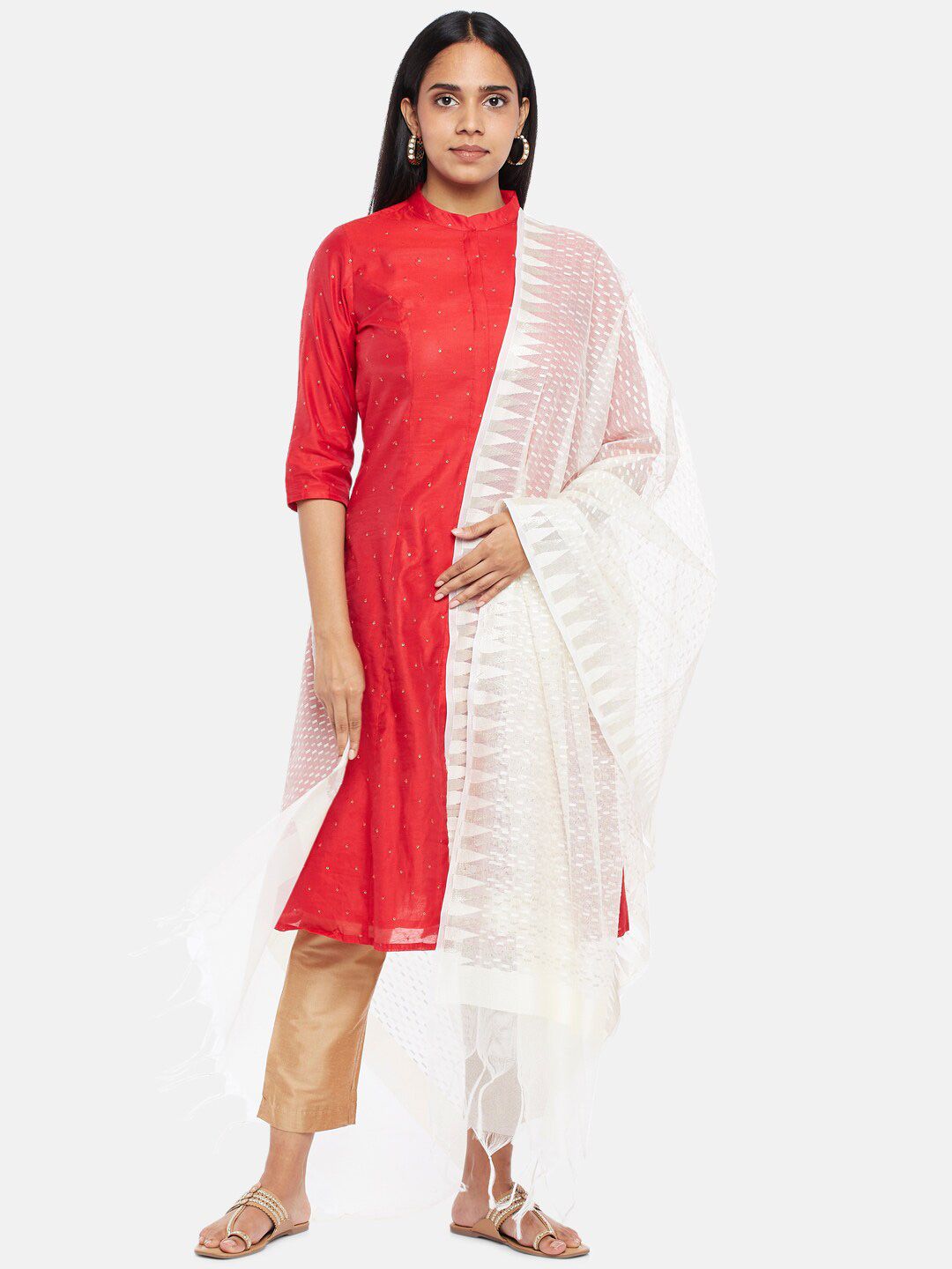 RANGMANCH BY PANTALOONS White Woven Design Dupatta Price in India