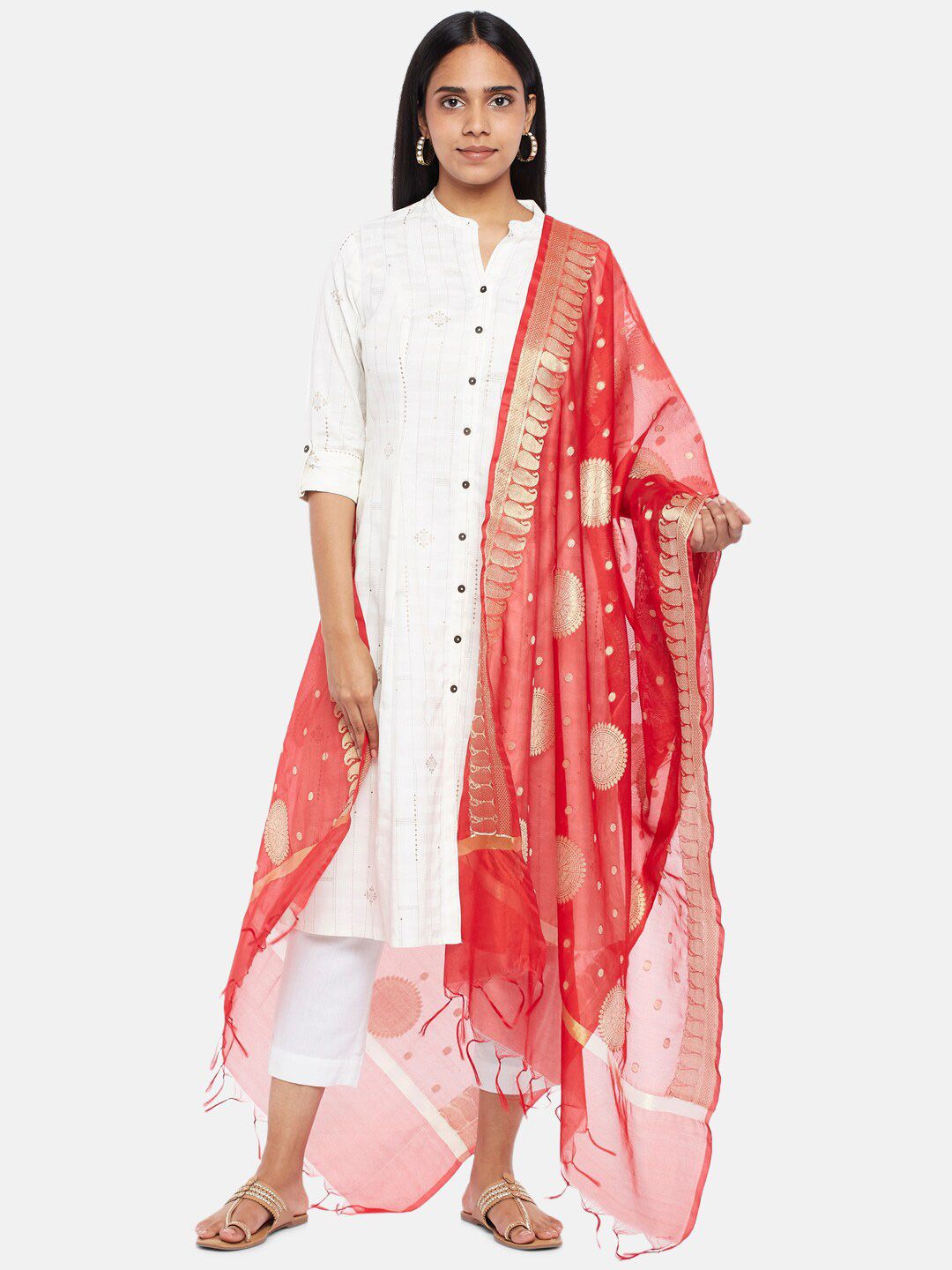 RANGMANCH BY PANTALOONS Women Red Woven Design Dupatta Price in India