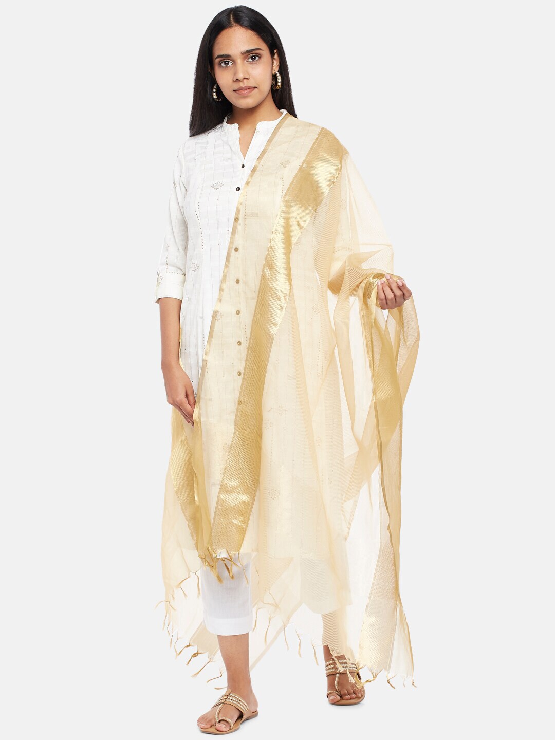 RANGMANCH BY PANTALOONS Gold-Toned Dupatta Price in India