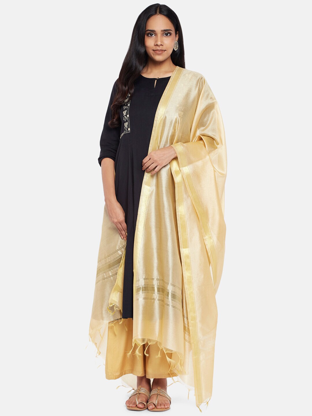 RANGMANCH BY PANTALOONS Gold-Toned Dupatta with Zari Price in India