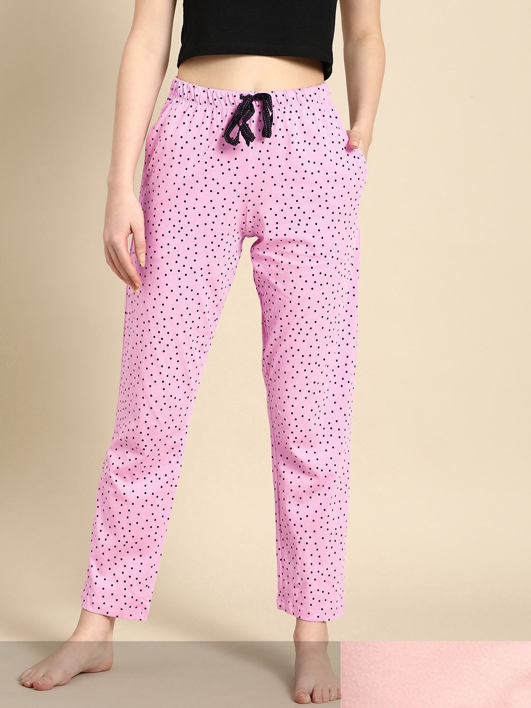 Dreamz by Pantaloons Pack of 2 Pink & Peach Printed Lounge Pants Price in India